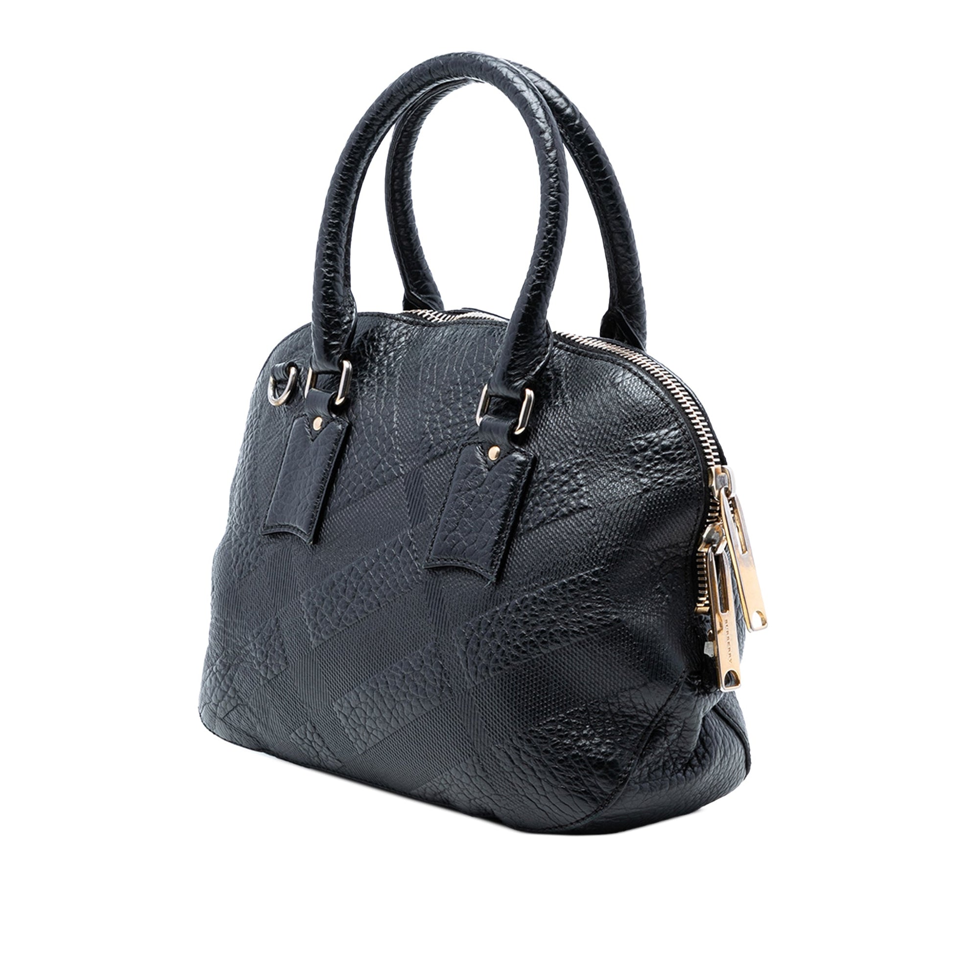 Small Heritage Grain Check Embossed Leather Orchard Bowling Bag