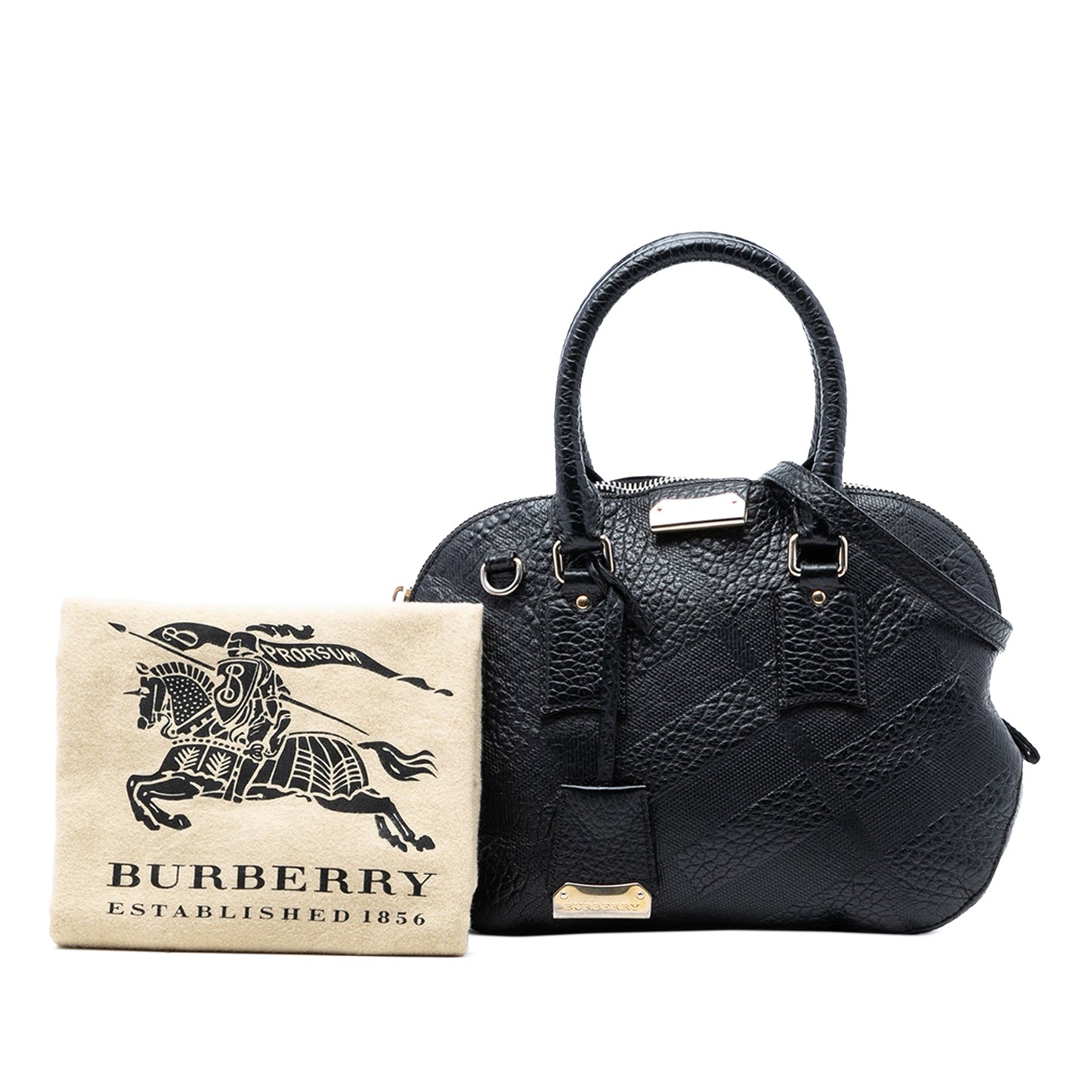 Small Heritage Grain Check Embossed Leather Orchard Bowling Bag