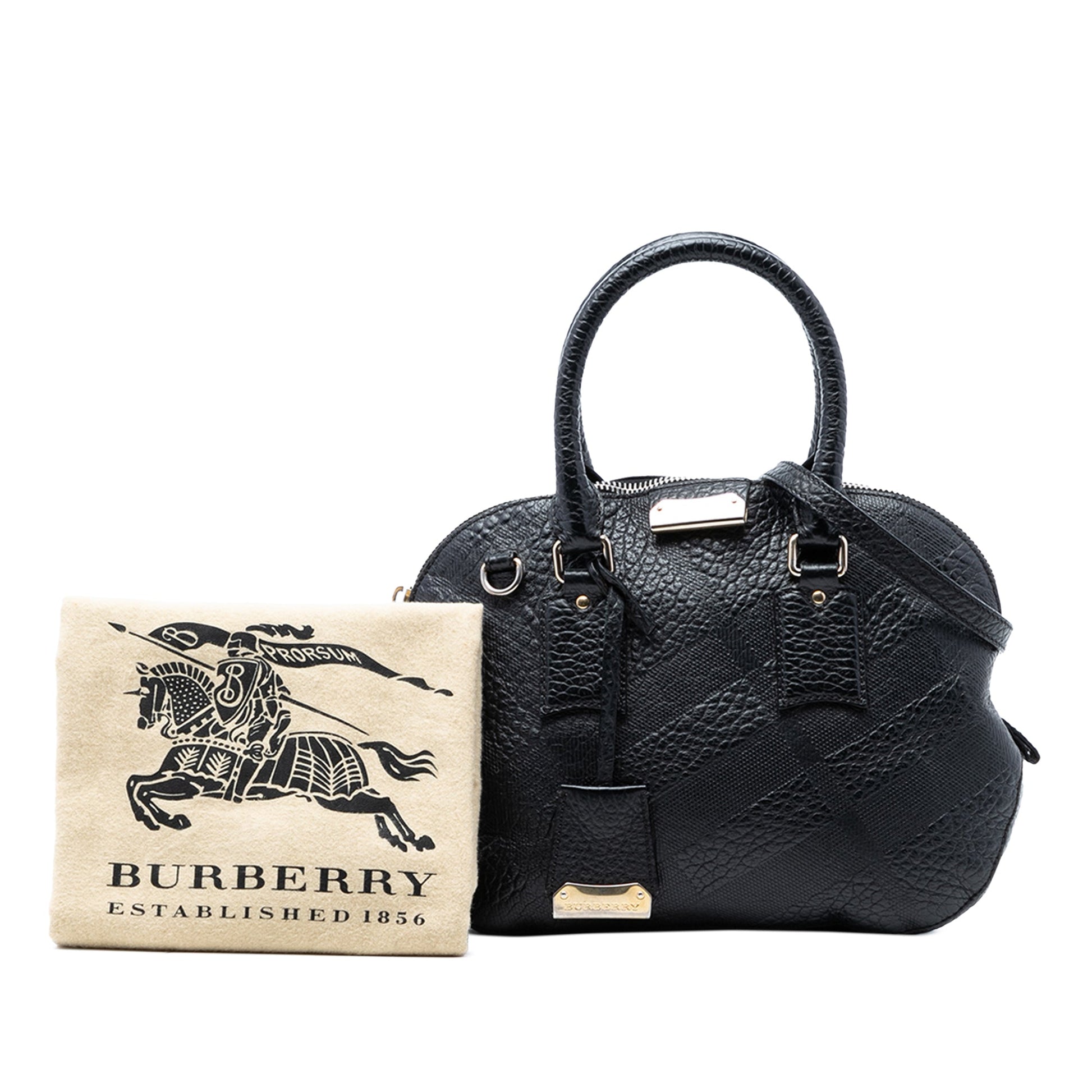 Small Heritage Grain Check Embossed Leather Orchard Bowling Bag