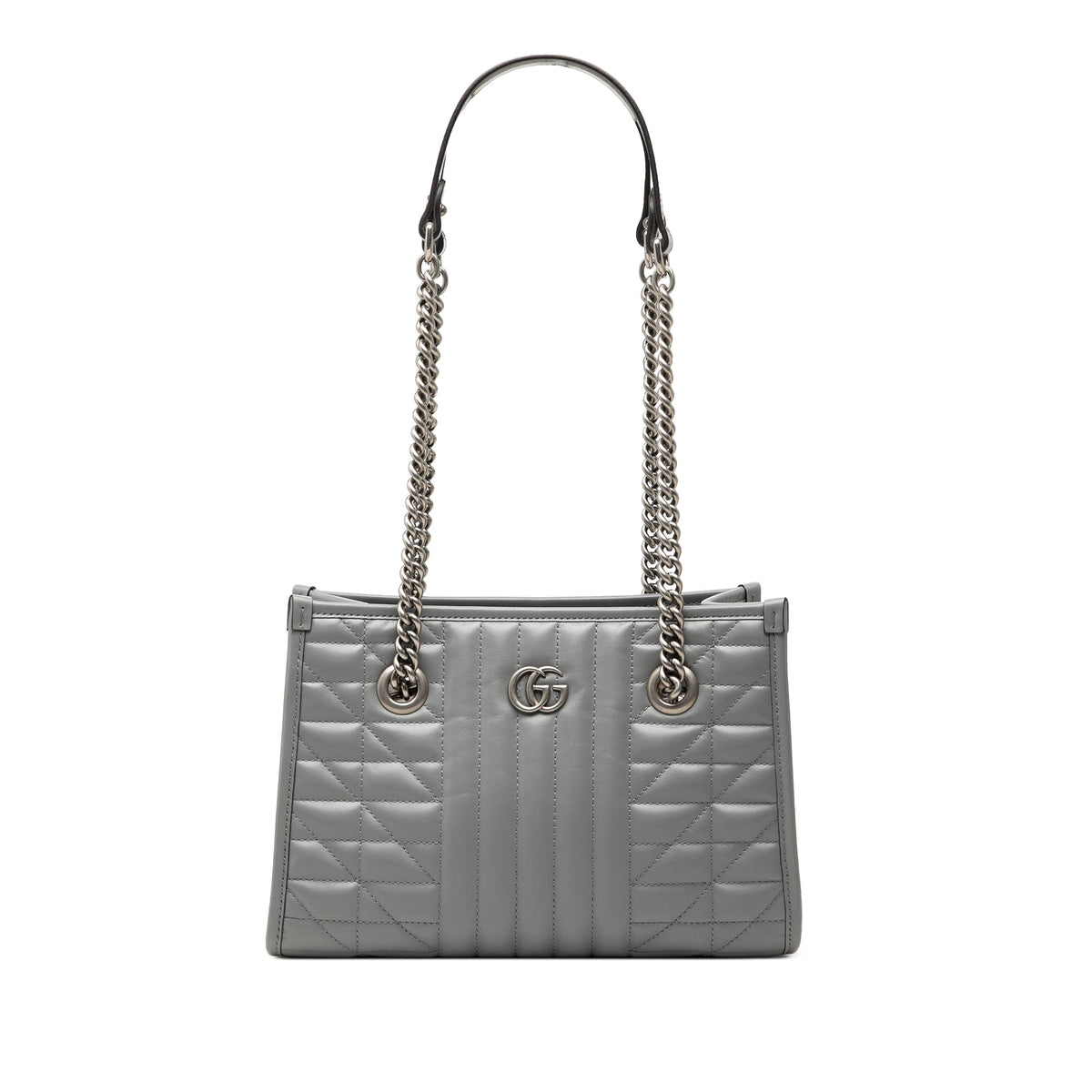 Gucci Small GG Marmont Matelasse Leather Aria Chain Tote — Gray