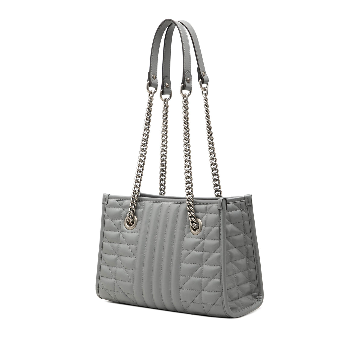 Gucci Small GG Marmont Matelasse Leather Aria Chain Tote — Gray