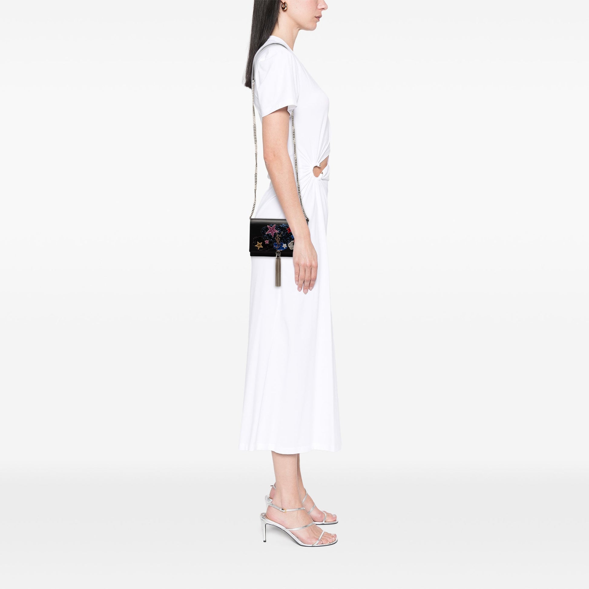 Saint Laurent Calfskin Cloud Star Applique Classic Monogram Kate Tassel Wallet on Chain