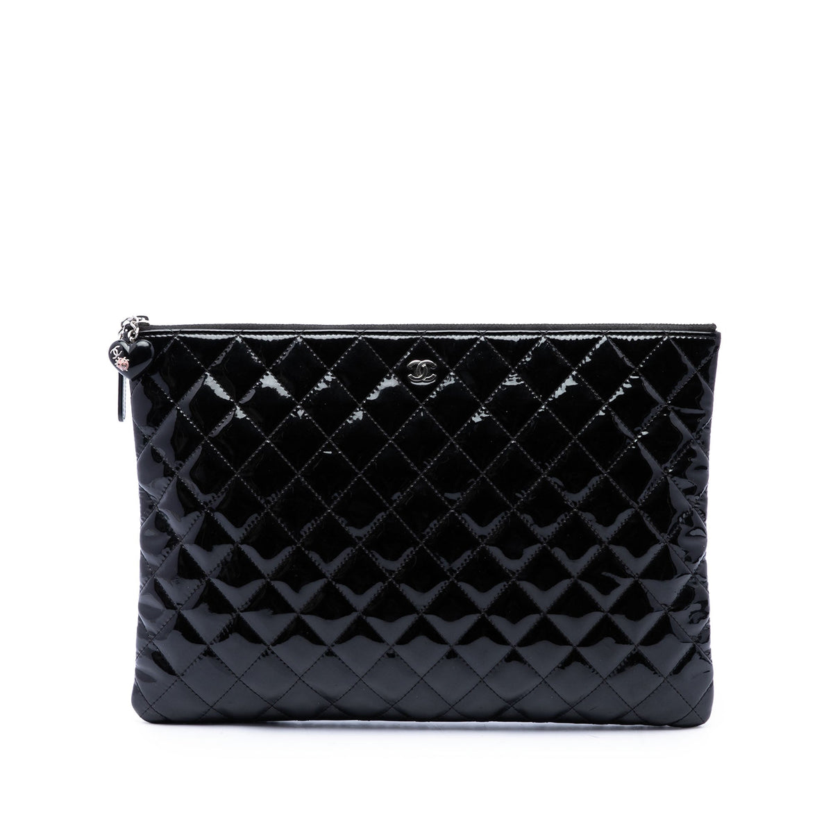 Chanel Large Quilted Patent O Case Clutch — Black