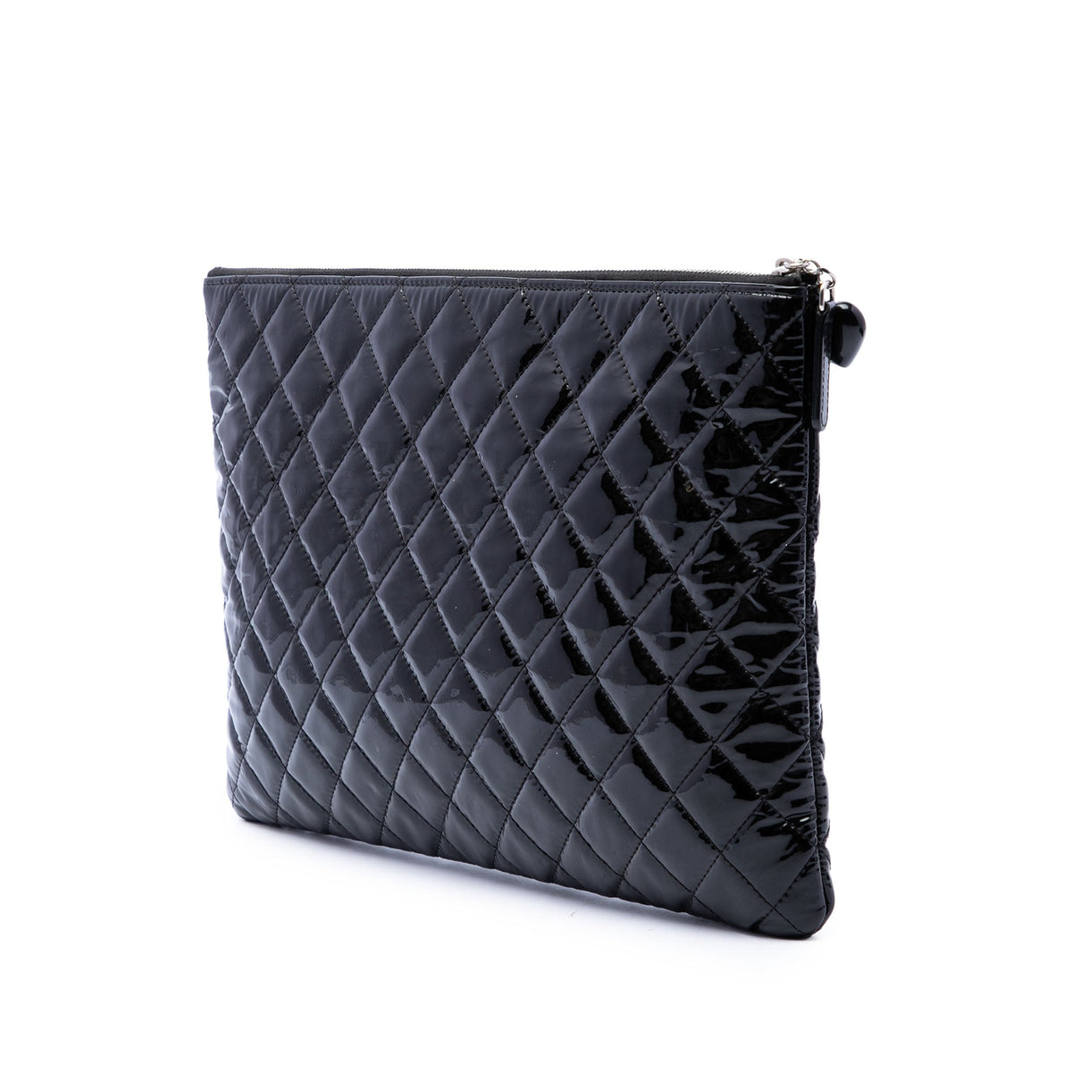 Chanel Large Quilted Patent O Case Clutch — Black