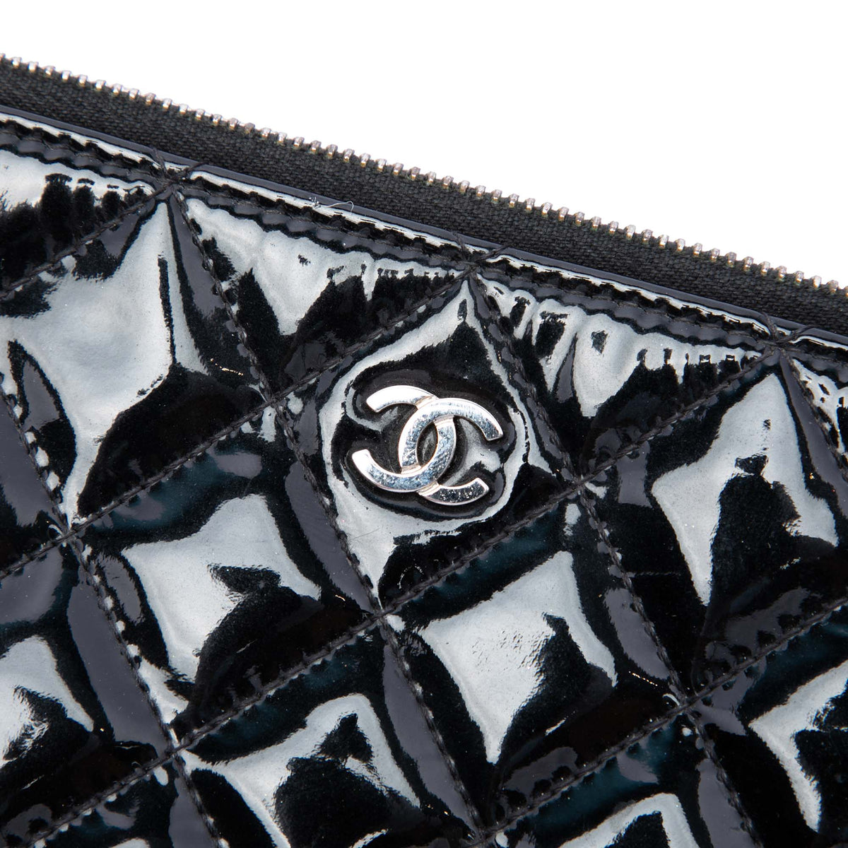Chanel Large Quilted Patent O Case Clutch — Black