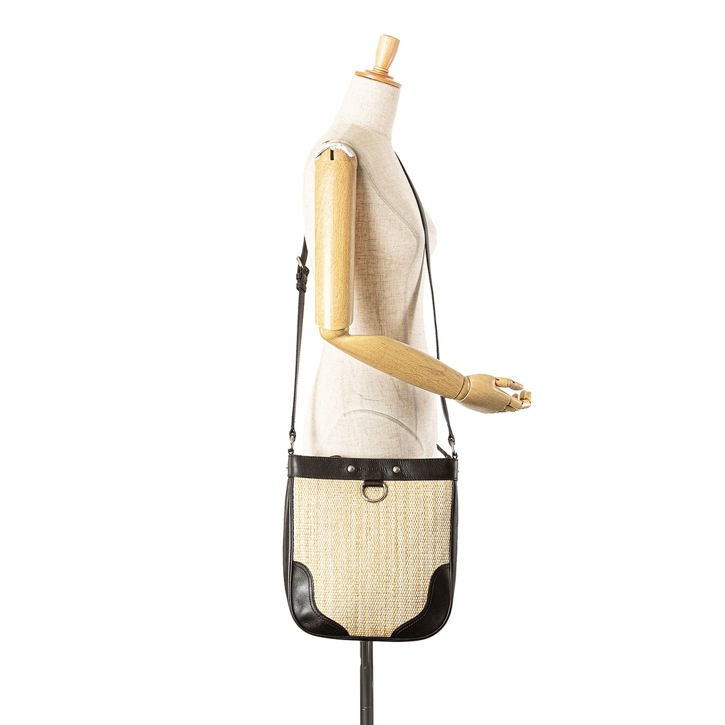 Burberry Leather Trimmed Raffia Crossbody