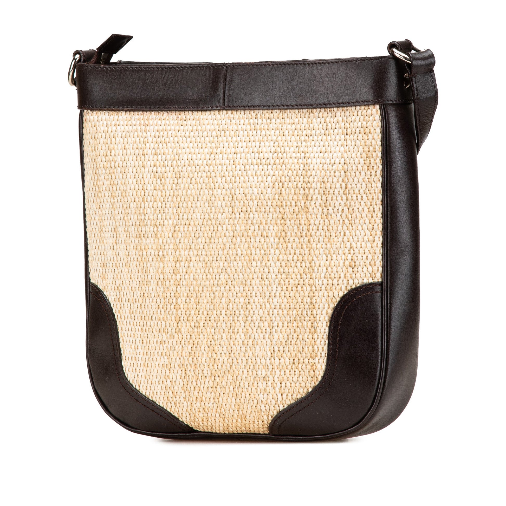 Burberry Leather Trimmed Raffia Crossbody