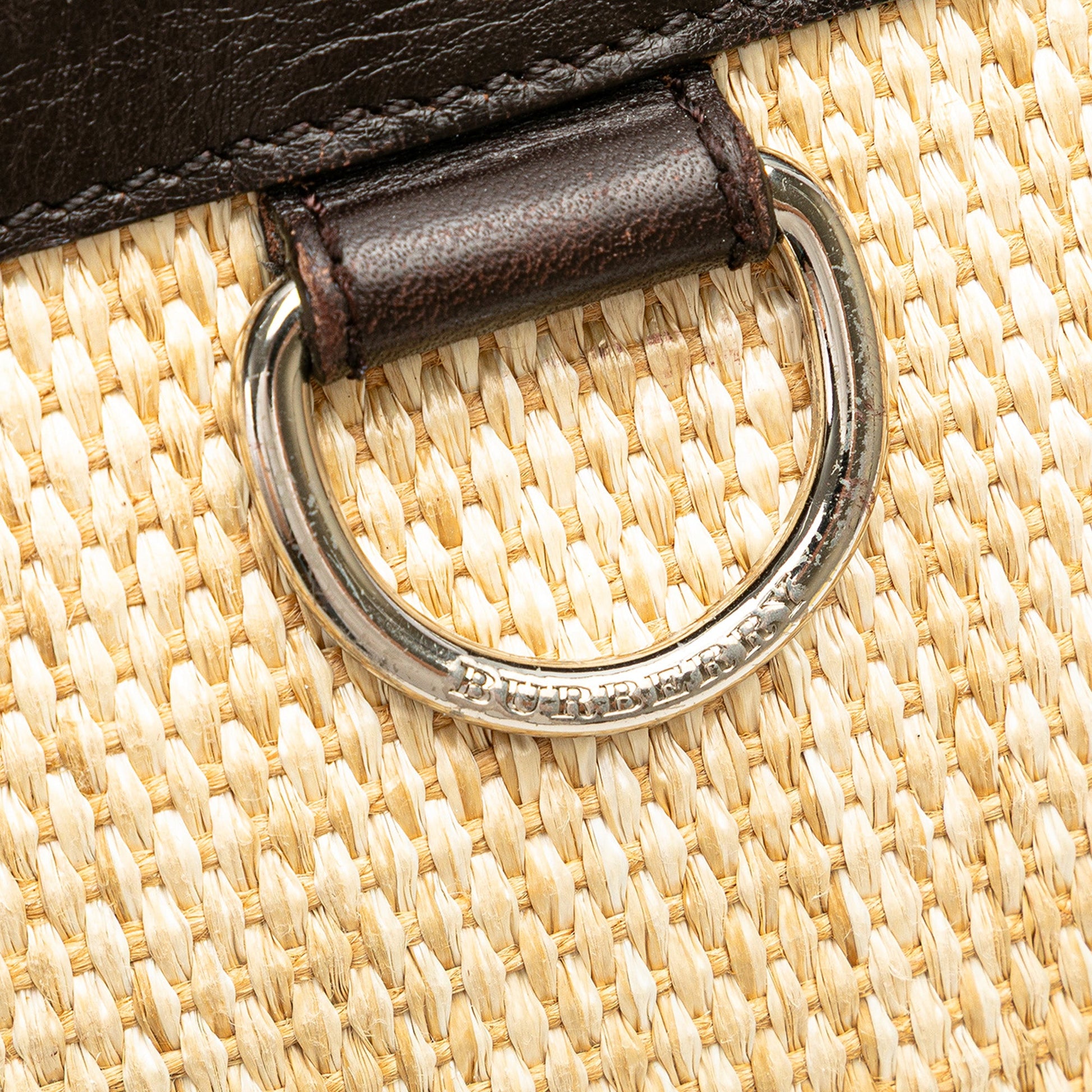 Burberry Leather Trimmed Raffia Crossbody