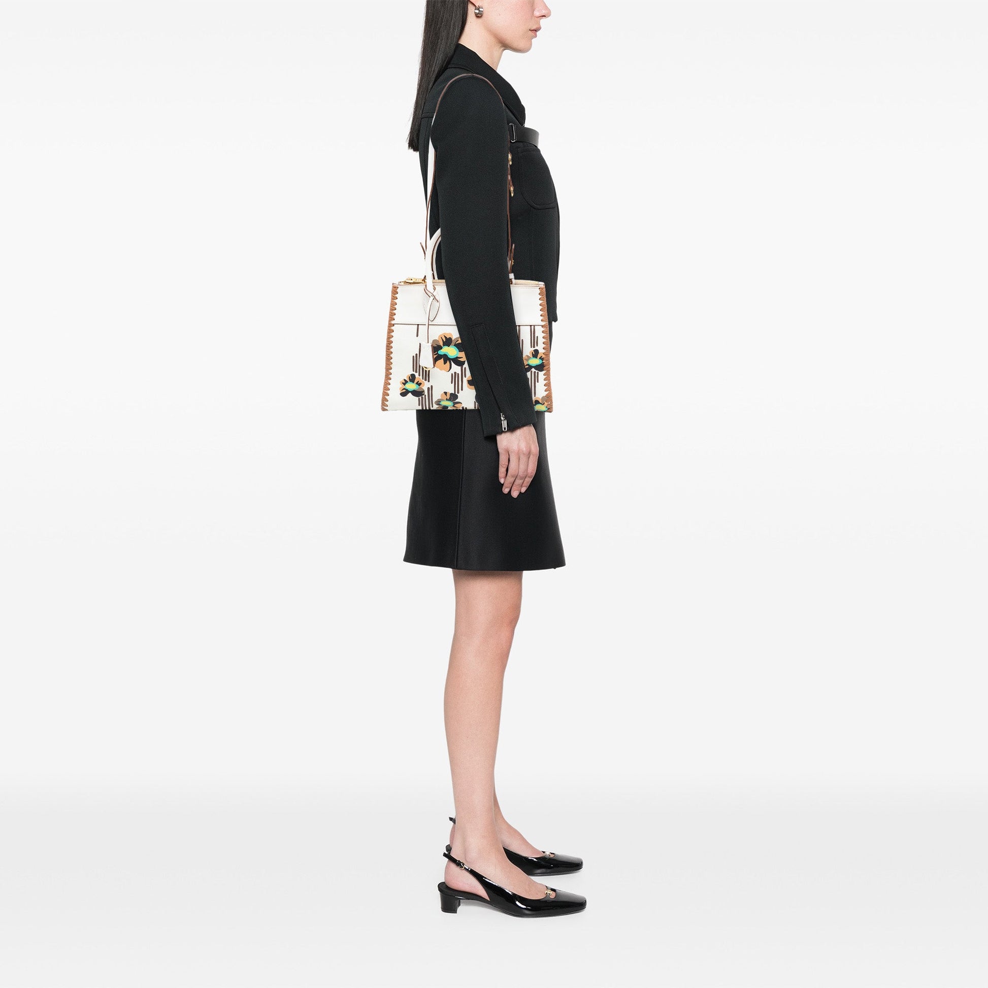 Prada City Calf Trimmed Madras Floral Print Paradigme Whipstitch Satchel