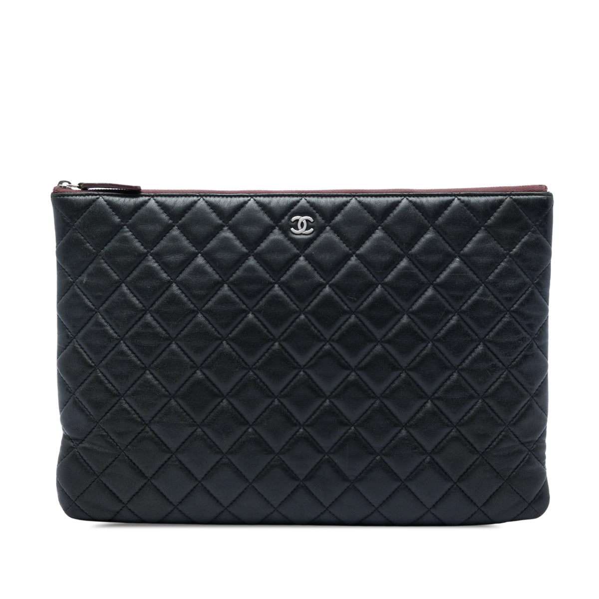 Chanel Large Quilted Lambskin O Case Clutch — Black