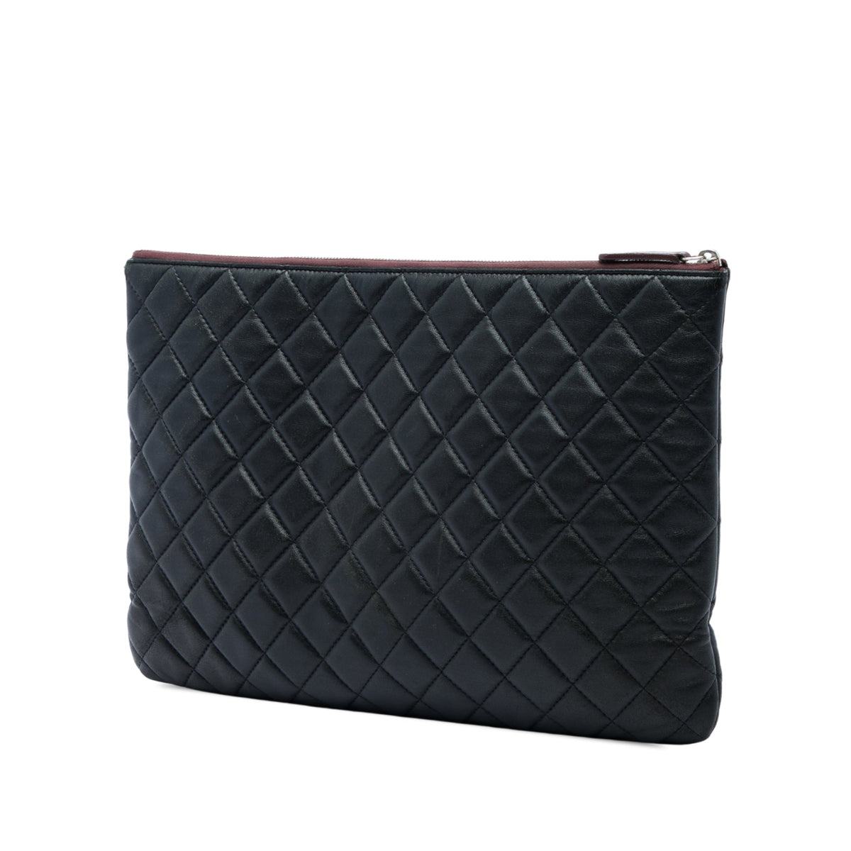 Chanel Large Quilted Lambskin O Case Clutch — Black