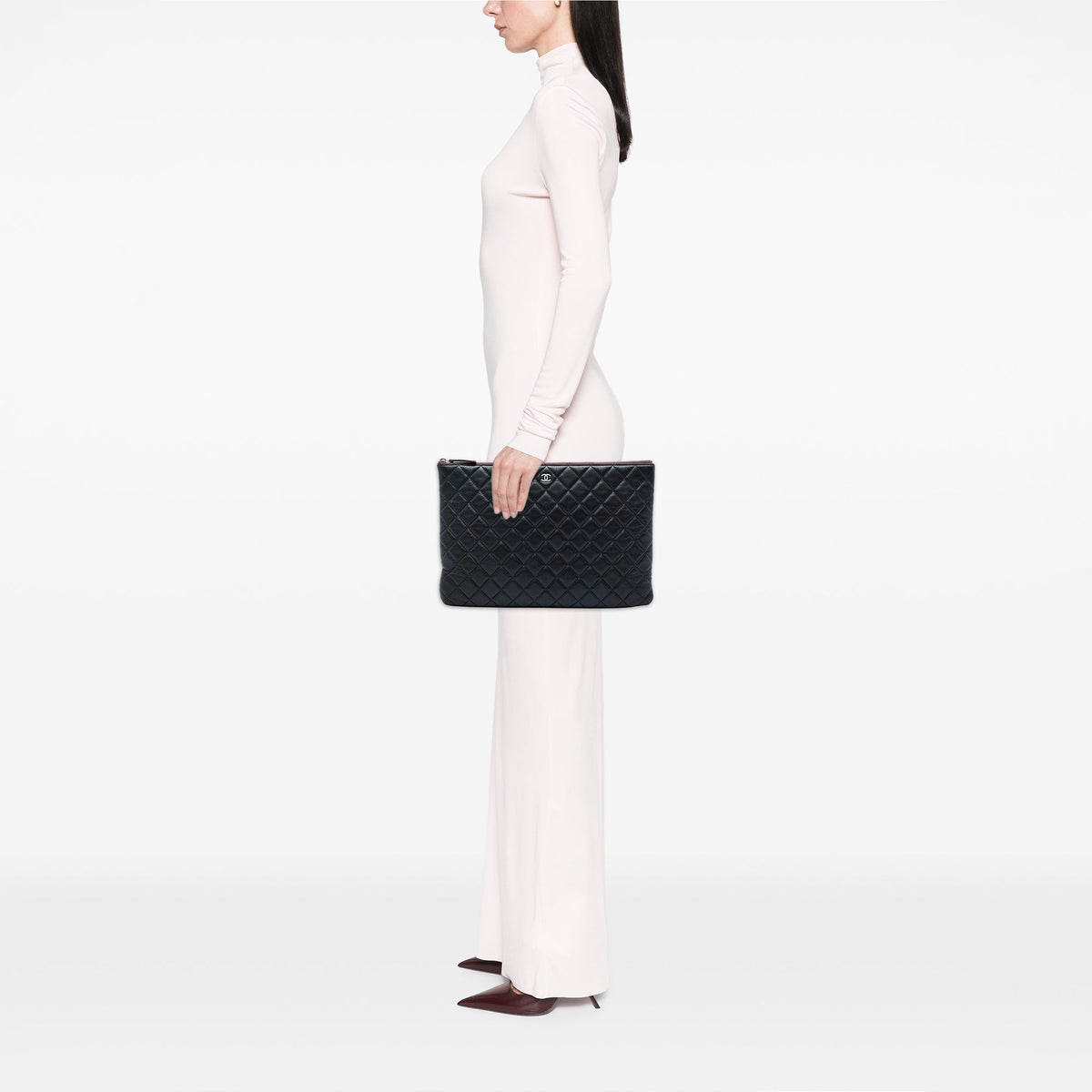 Chanel Large Quilted Lambskin O Case Clutch — Black