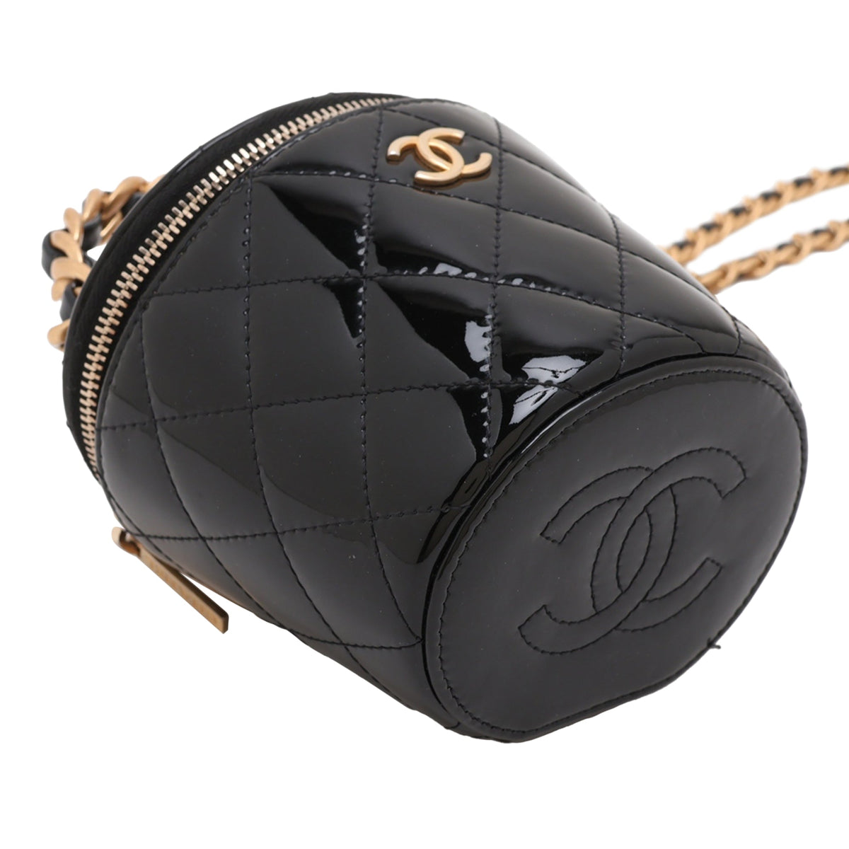 Chanel Quilted Patent Afternoon Tea Top Handle Vanity Case with Chain — Black