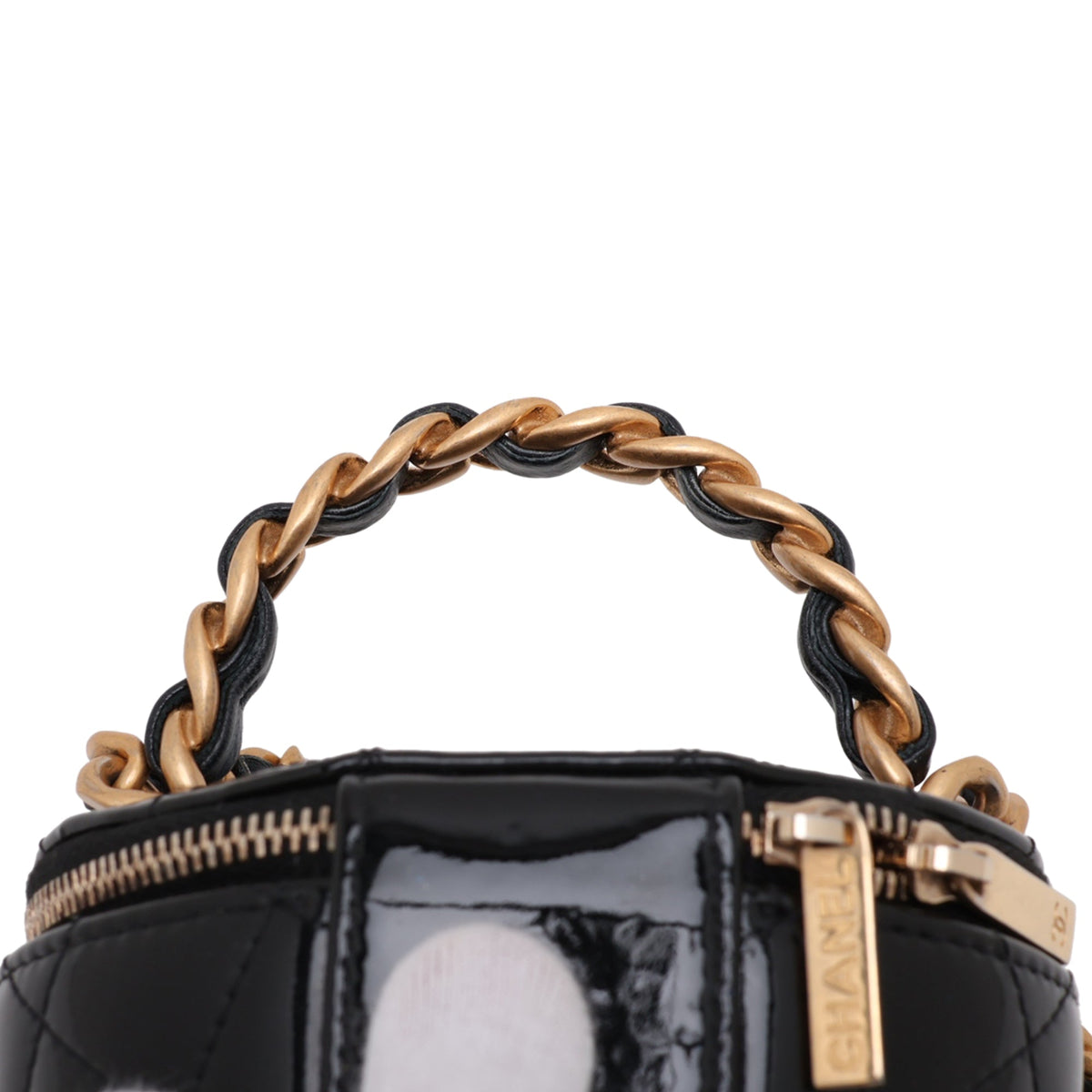 Chanel Quilted Patent Afternoon Tea Top Handle Vanity Case with Chain — Black