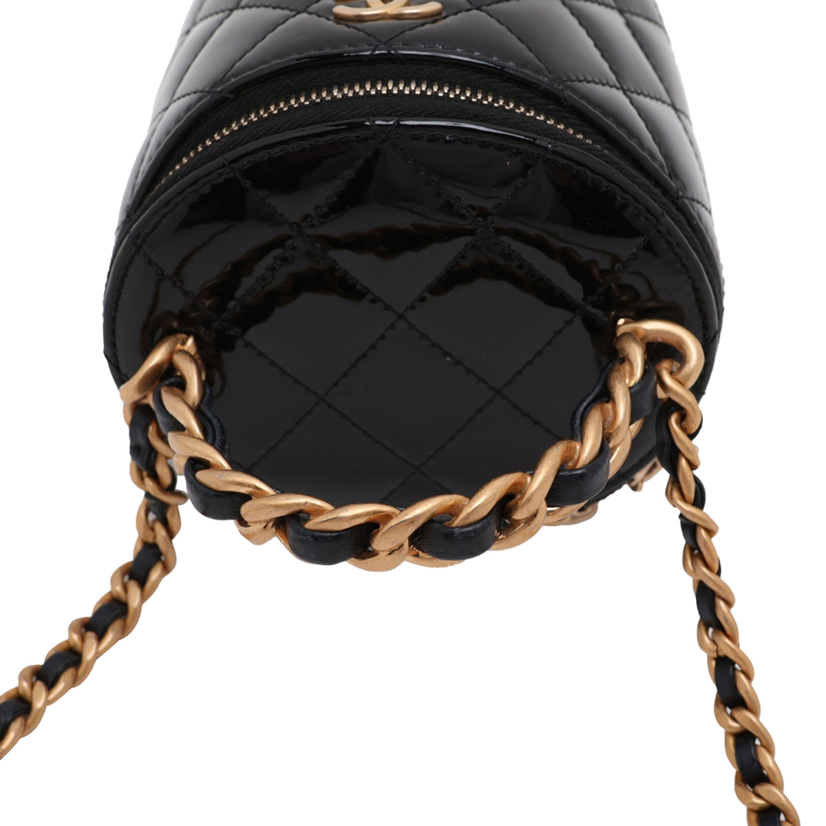 Chanel Quilted Patent Afternoon Tea Top Handle Vanity Case with Chain — Black