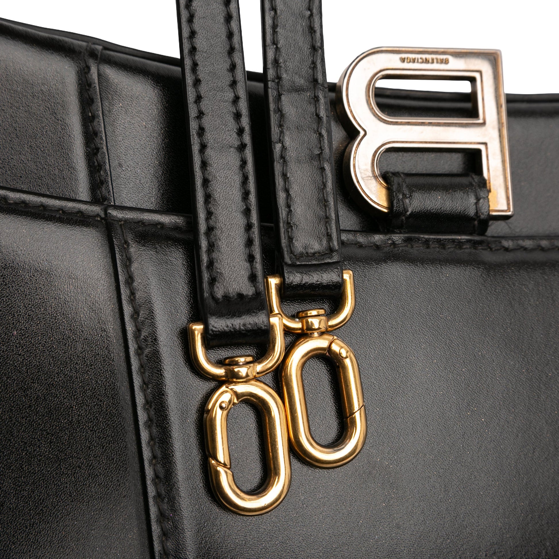 Balenciaga Small Shiny Box Calfskin Hourglass Top Handle Bag
