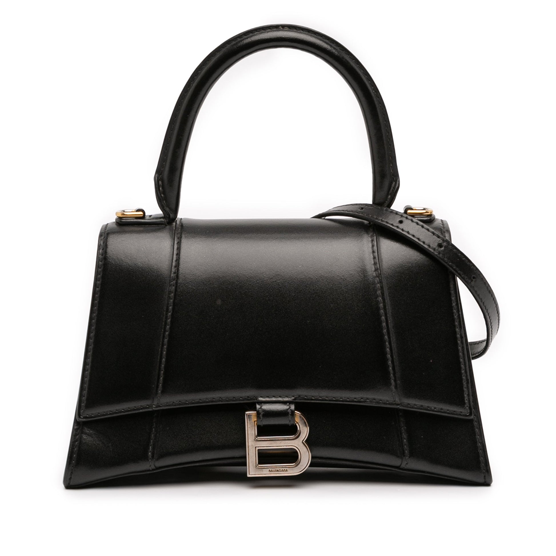 Balenciaga Small Shiny Box Calfskin Hourglass Top Handle Bag