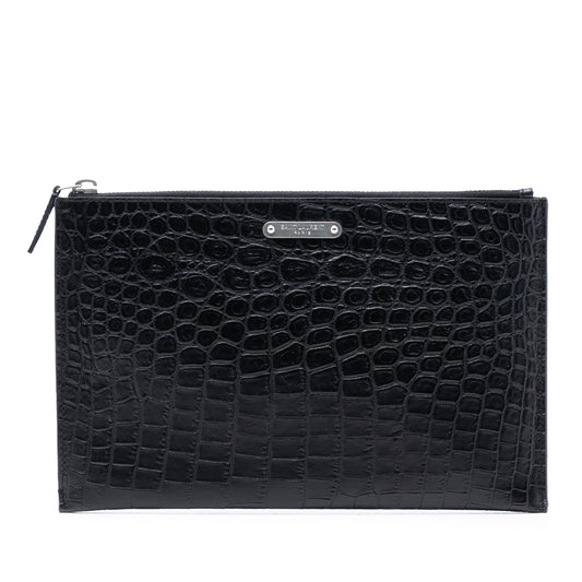 Saint Laurent Croc Embossed Leather Clutch