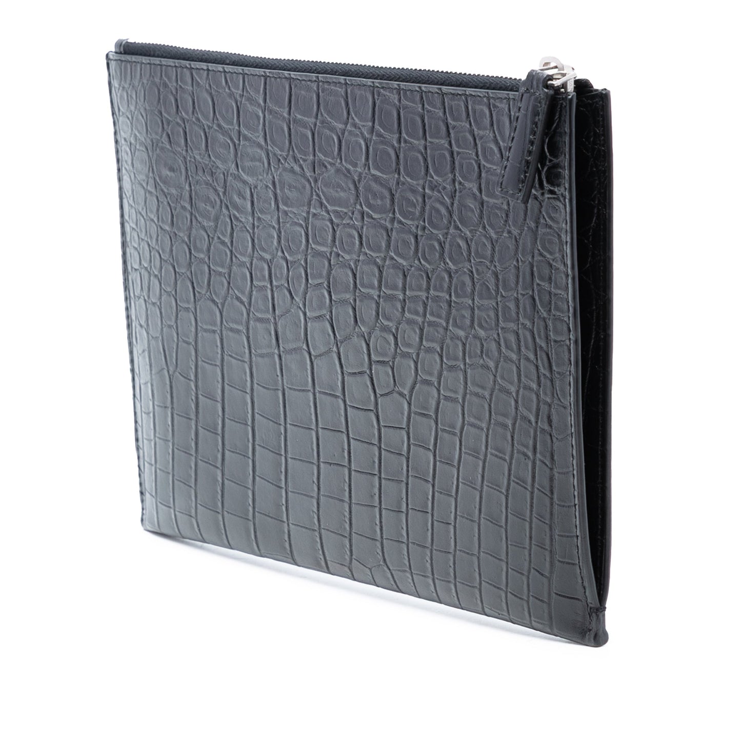 Saint Laurent Croc Embossed Leather Clutch