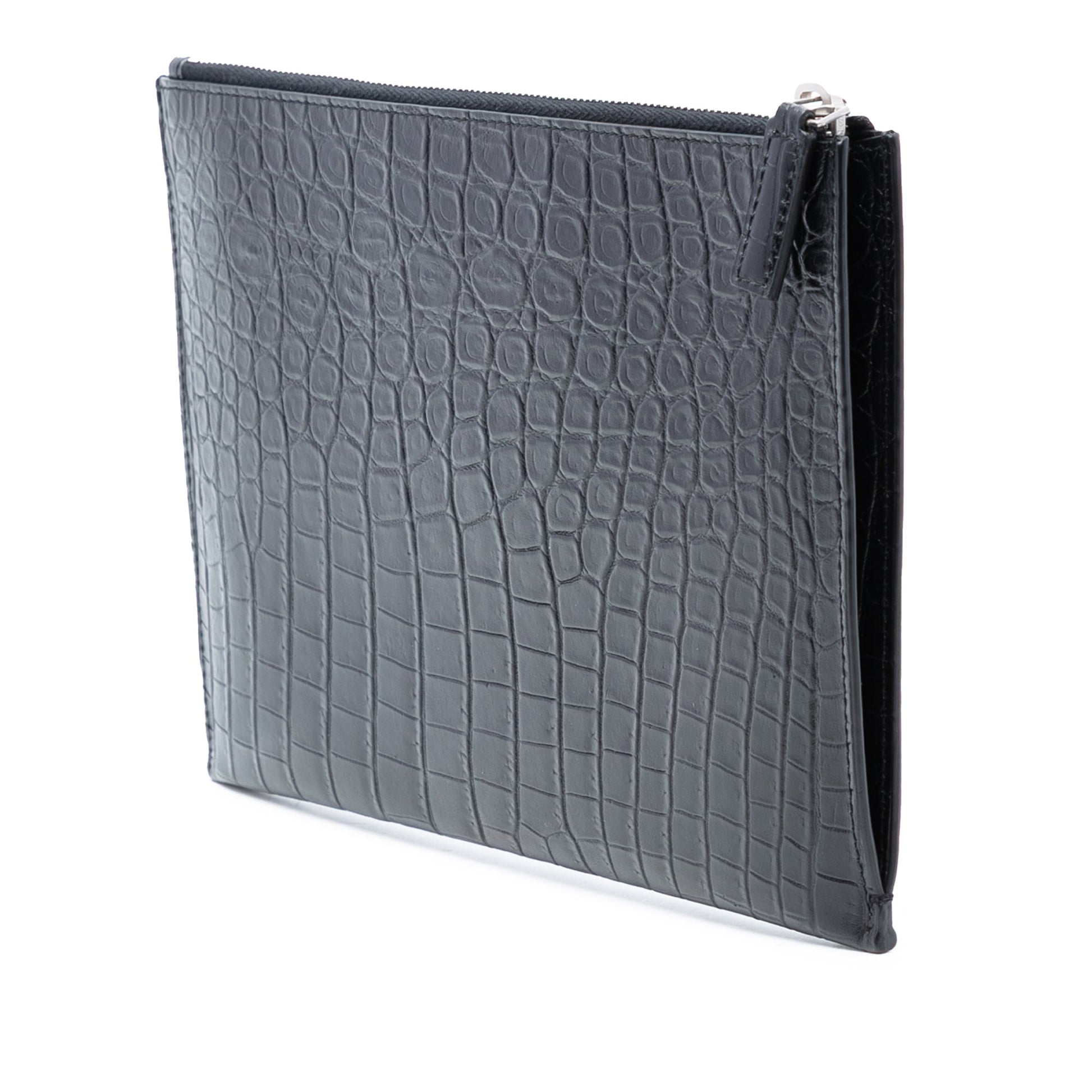 Saint Laurent Croc Embossed Leather Clutch