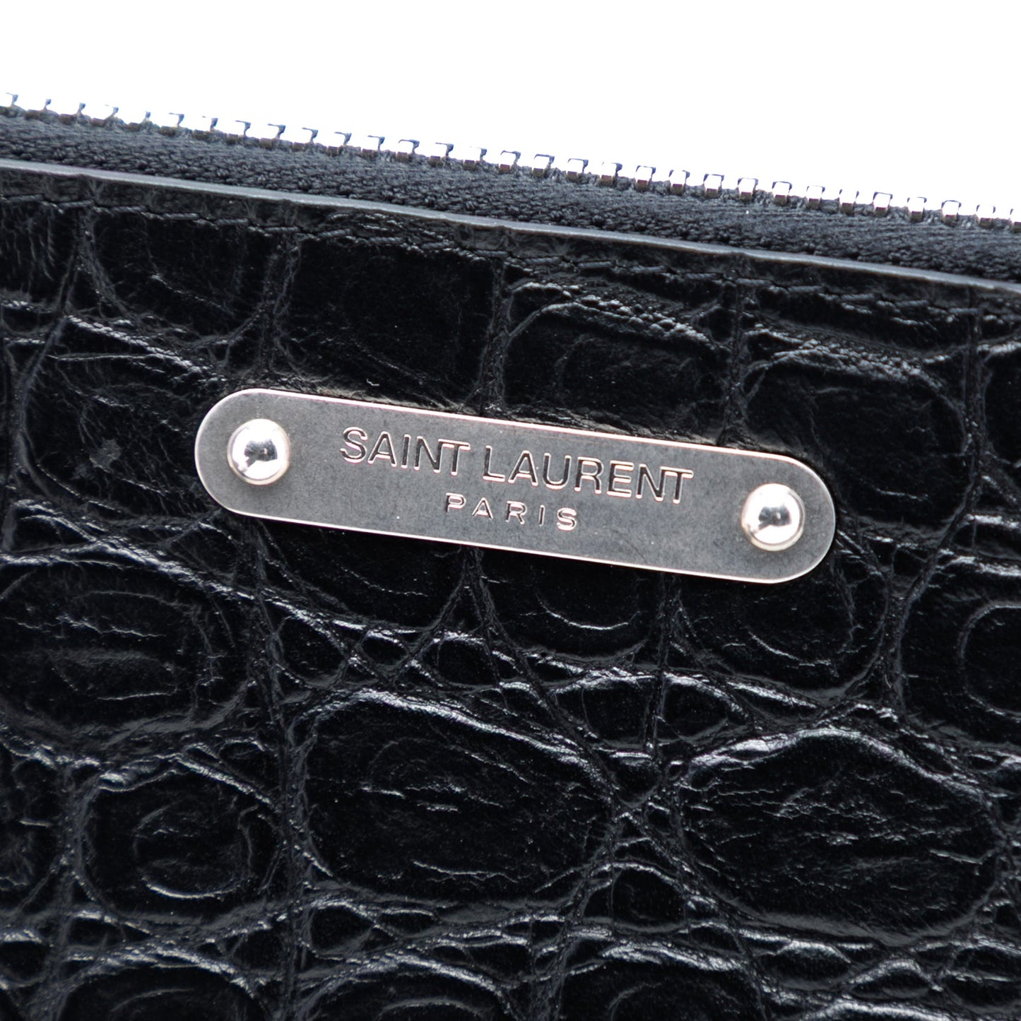 Saint Laurent Croc Embossed Leather Clutch