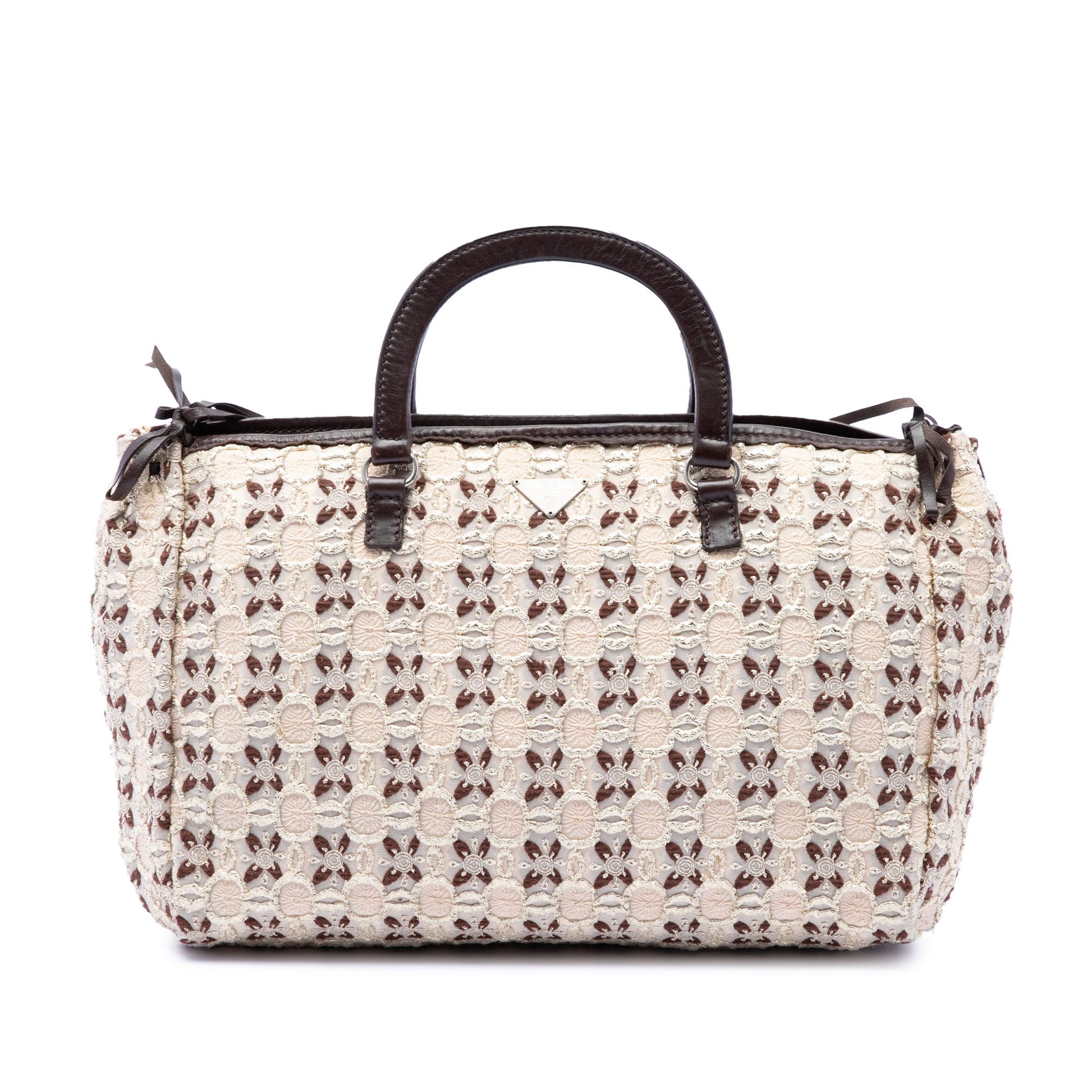 Prada Canvas Bow Cloquet Handle Bag