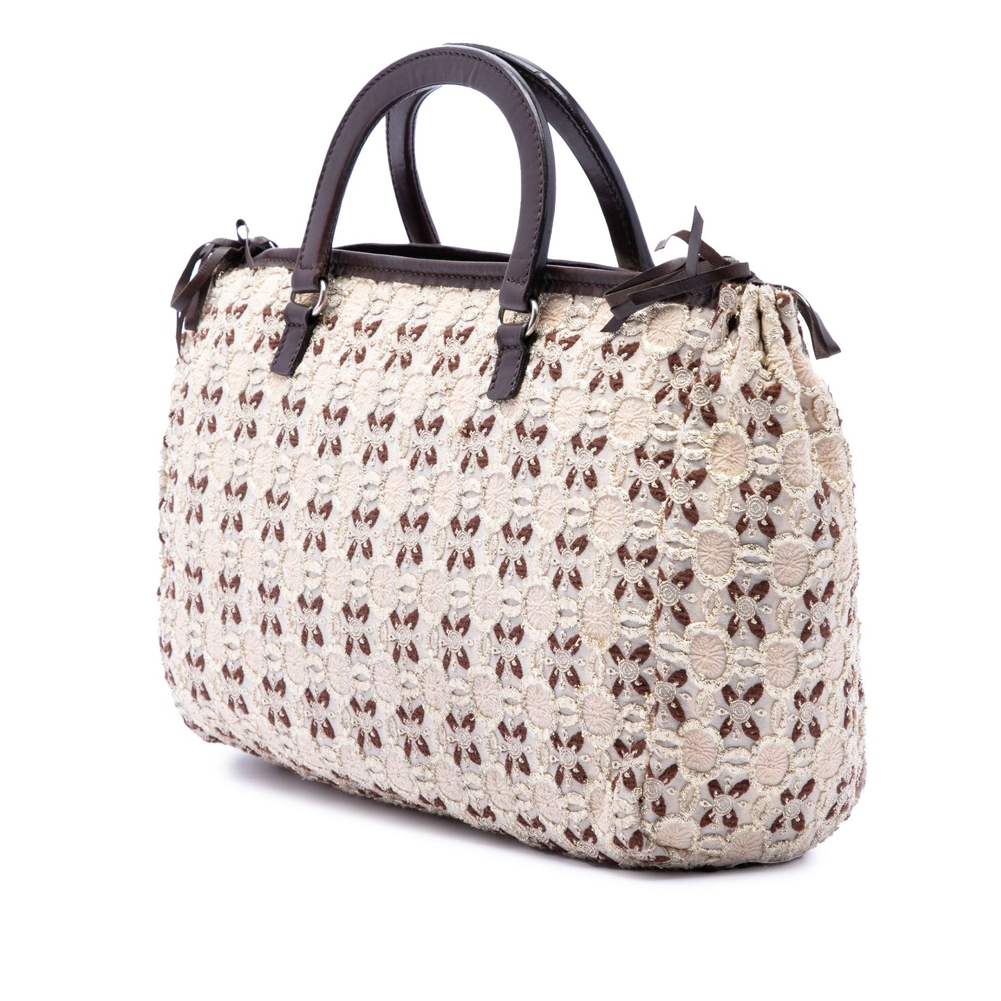 Prada Canvas Bow Cloquet Handle Bag