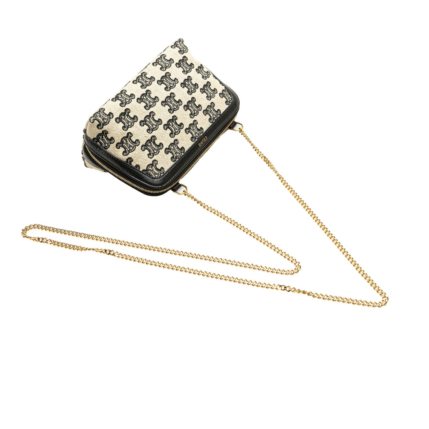 Celine Triomphe Emroidered Canvas Clutch On Chain