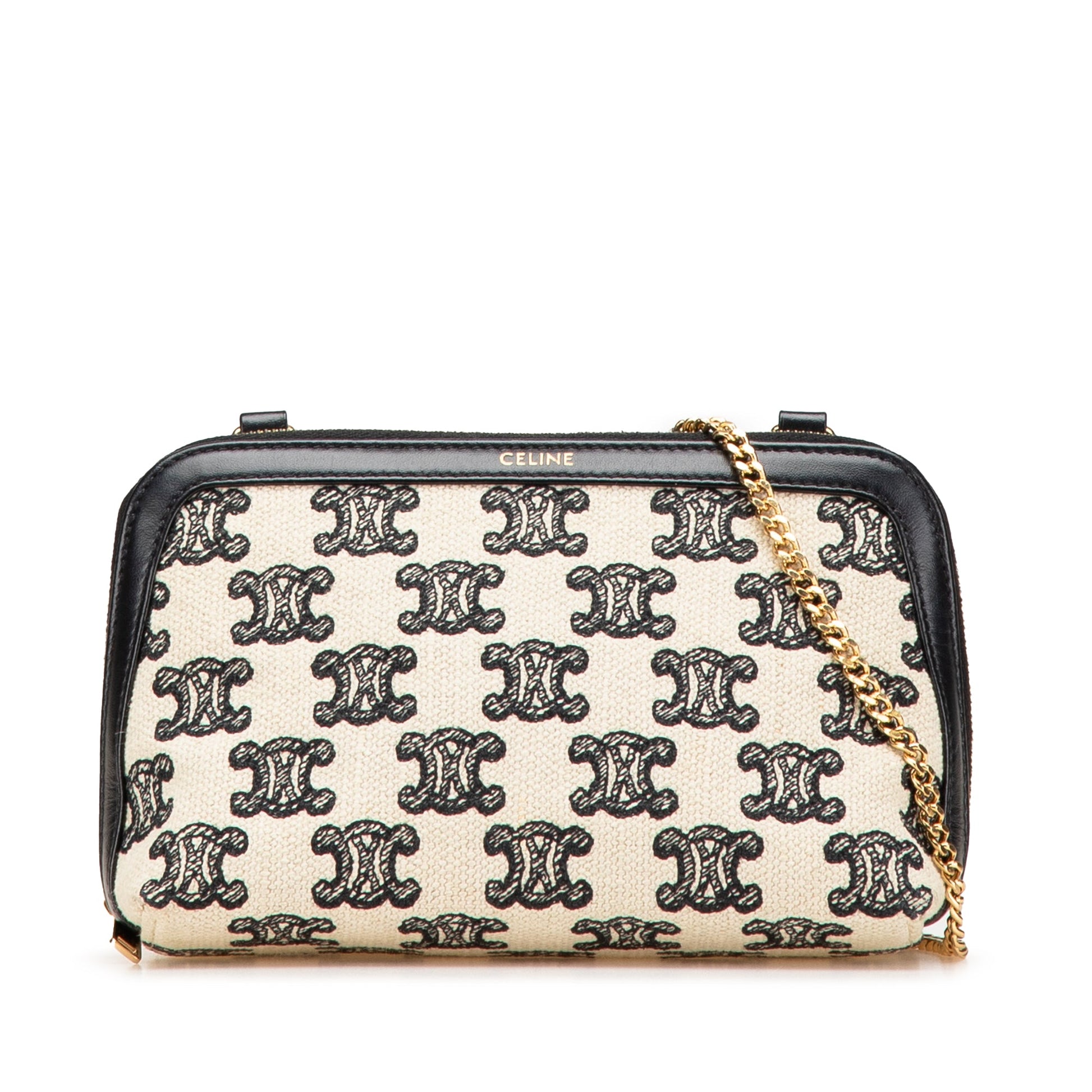 Celine Triomphe Emroidered Canvas Clutch On Chain
