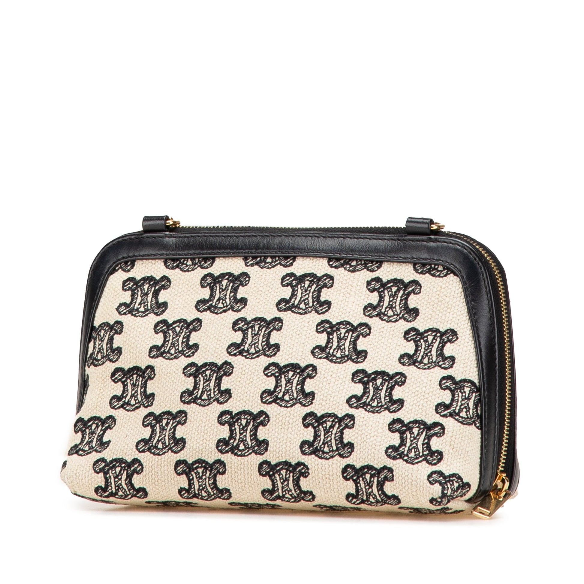 Celine Triomphe Emroidered Canvas Clutch On Chain