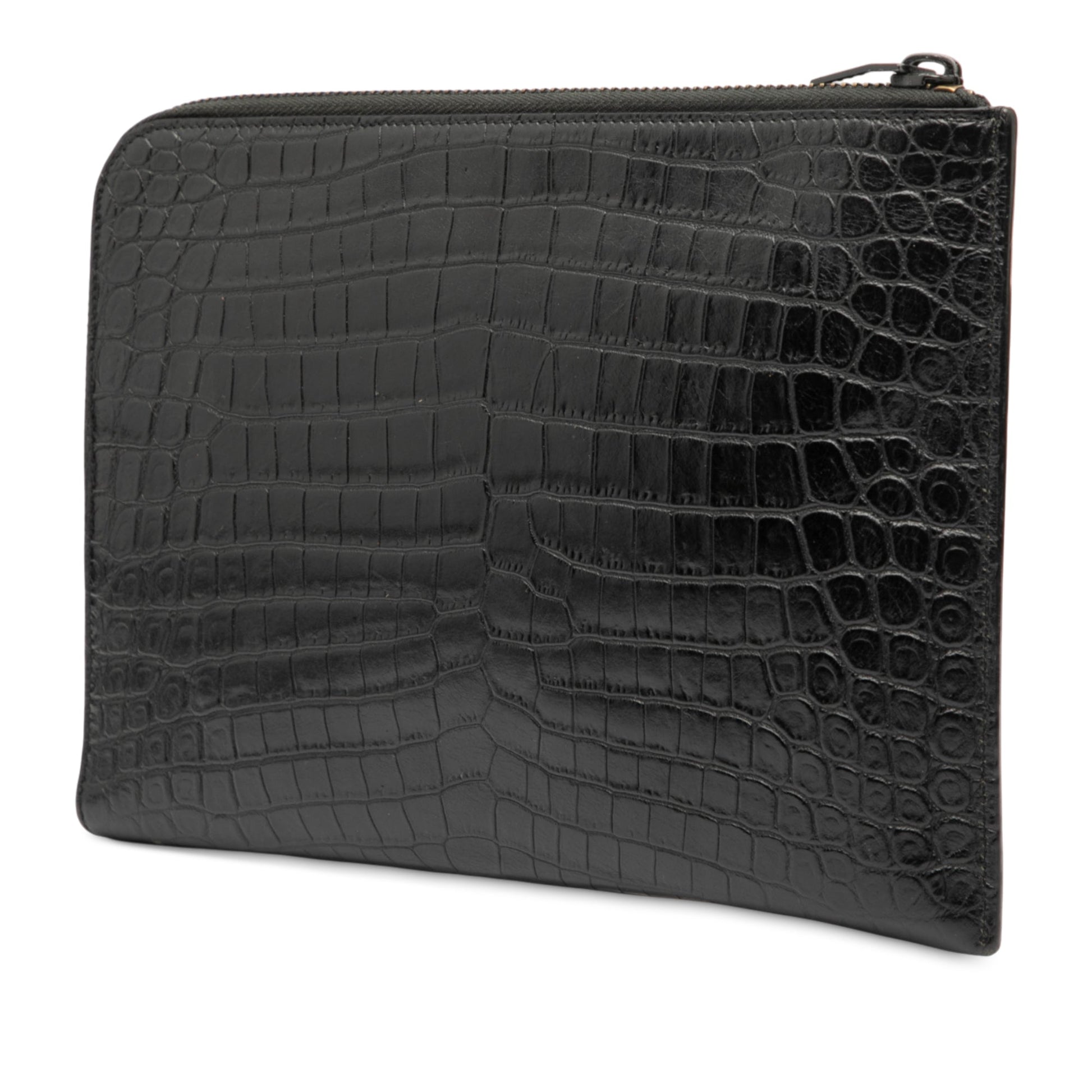 Saint Laurent Croc Embossed Leather Clutch