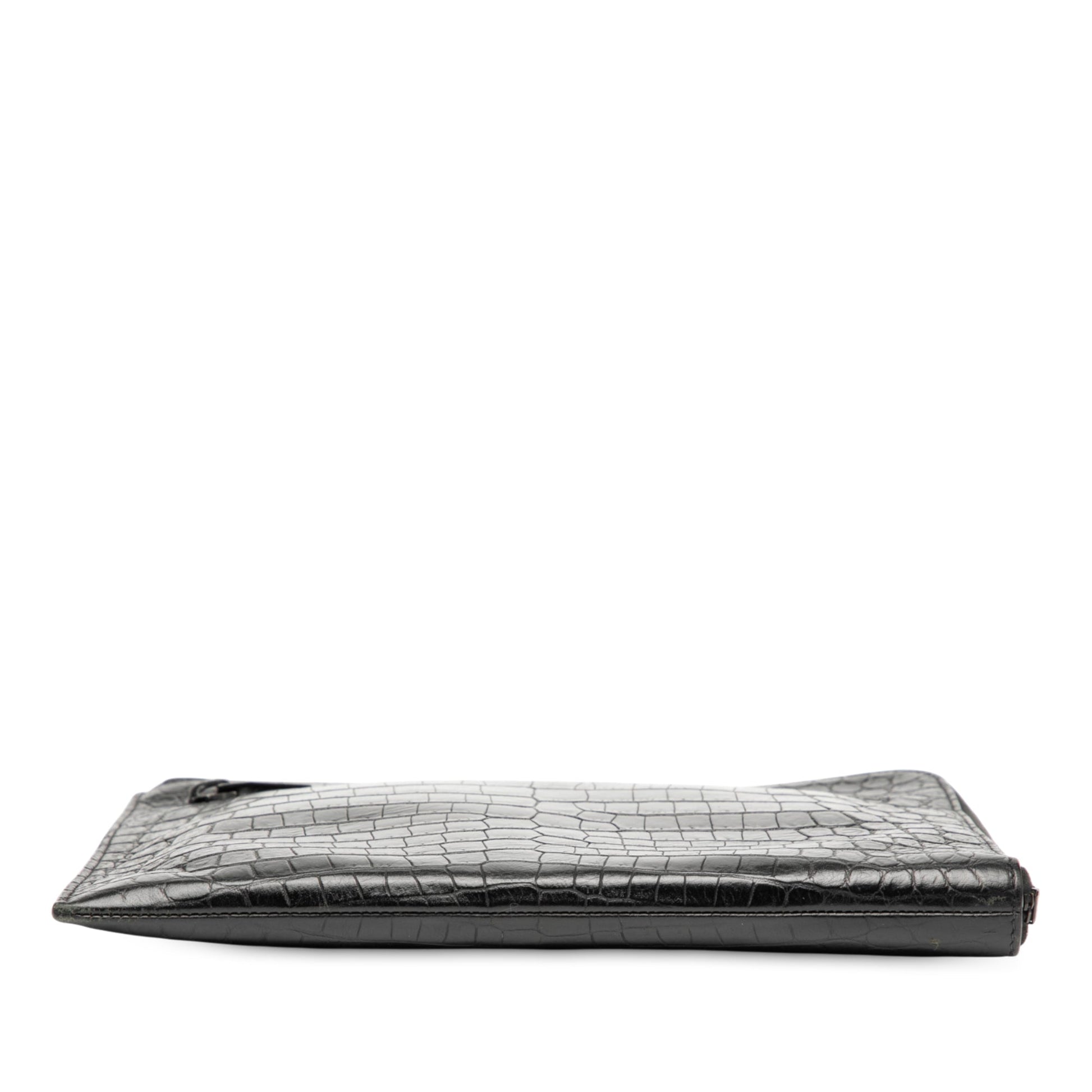 Saint Laurent Croc Embossed Leather Clutch