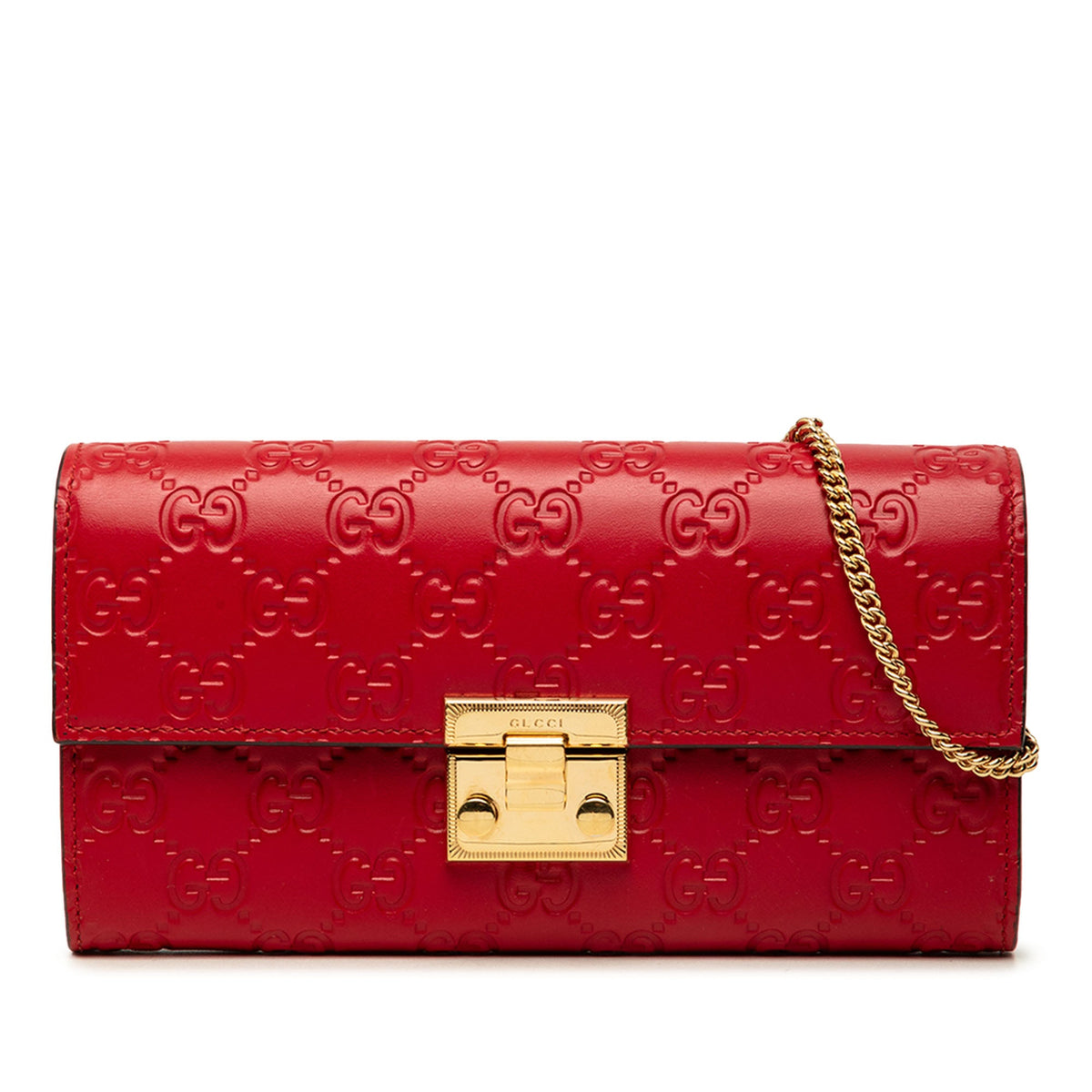 Gucci Guccissima Padlock Wallet On Chain — Red