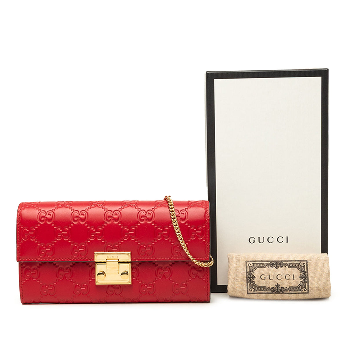 Gucci Guccissima Padlock Wallet On Chain — Red