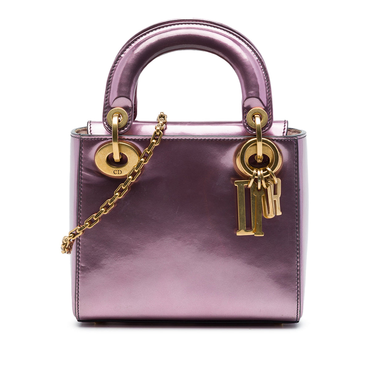 Dior Mini Metallic Patent Lady Dior — Pink