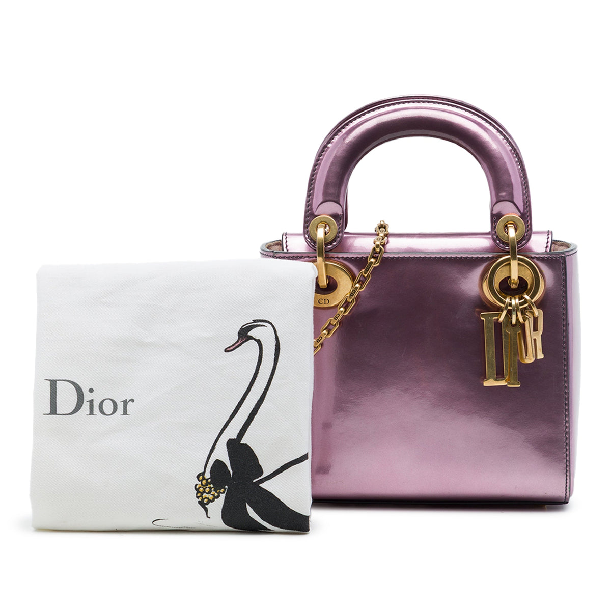 Dior Mini Metallic Patent Lady Dior — Pink