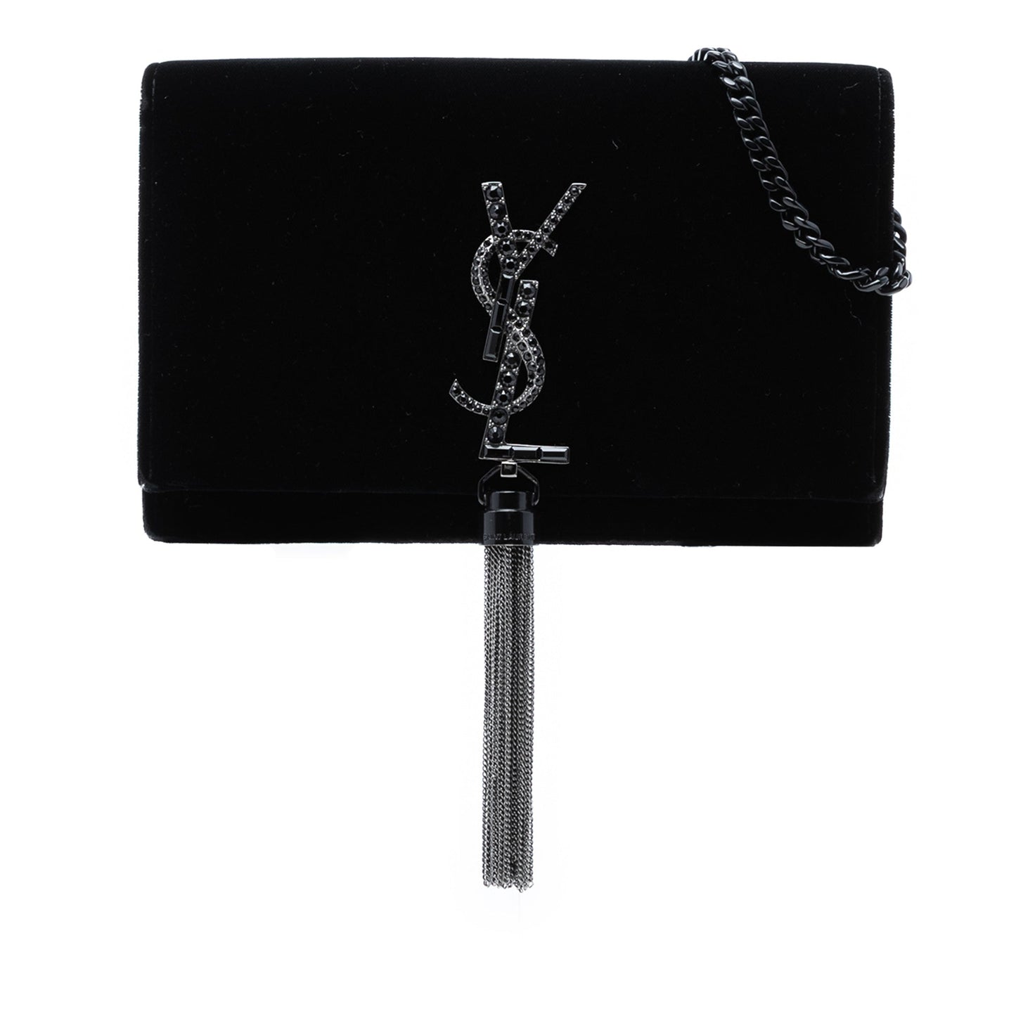 Velvet Crystal Monogram Kate Tassel Wallet on Chain