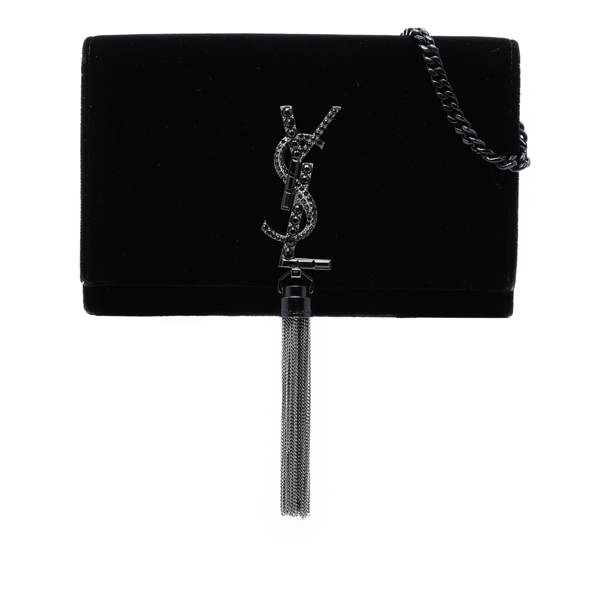 Velvet Crystal Monogram Kate Tassel Wallet on Chain