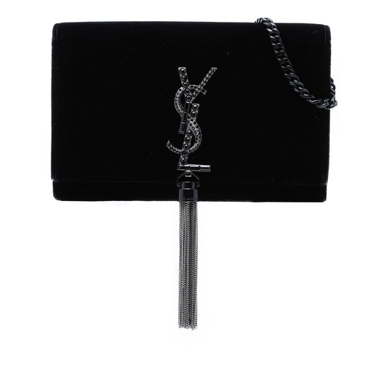 Velvet Crystal Monogram Kate Tassel Wallet on Chain