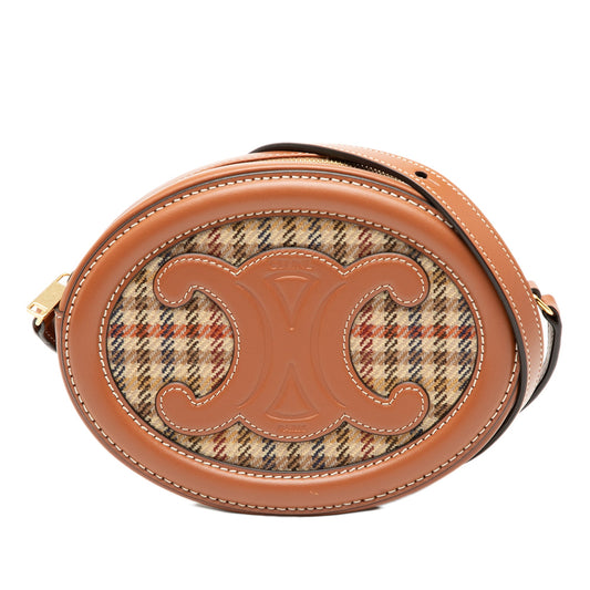 Celine Small Houndstooth Canvas and Calfskin Cuir Triomphe Oval Crossbody