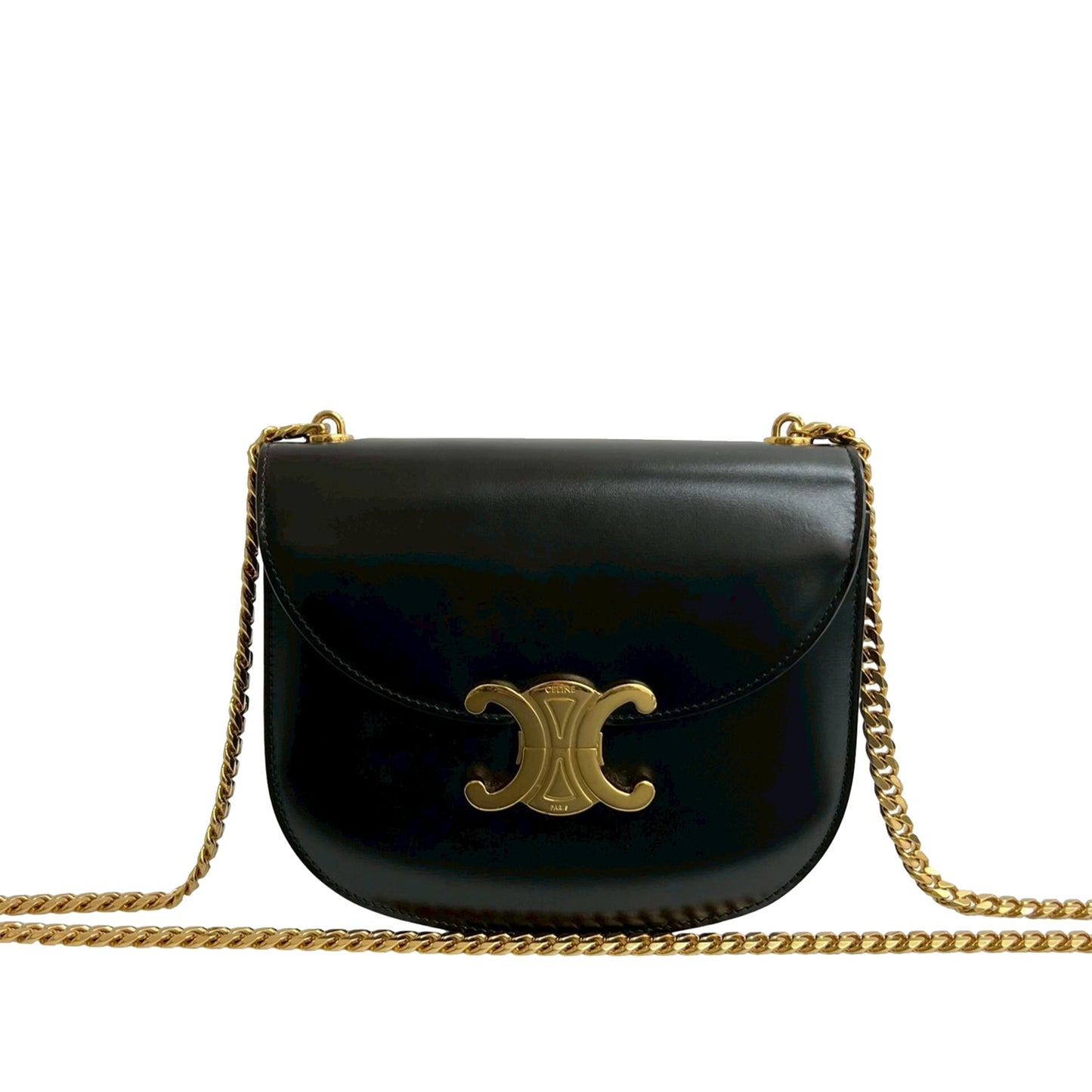 Celine Teen Shiny Calfskin Triomphe Besace Clea Chain Crossbody