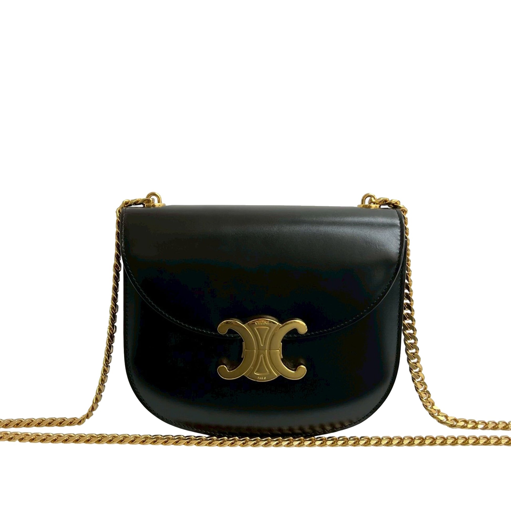 Celine Teen Shiny Calfskin Triomphe Besace Clea Chain Crossbody