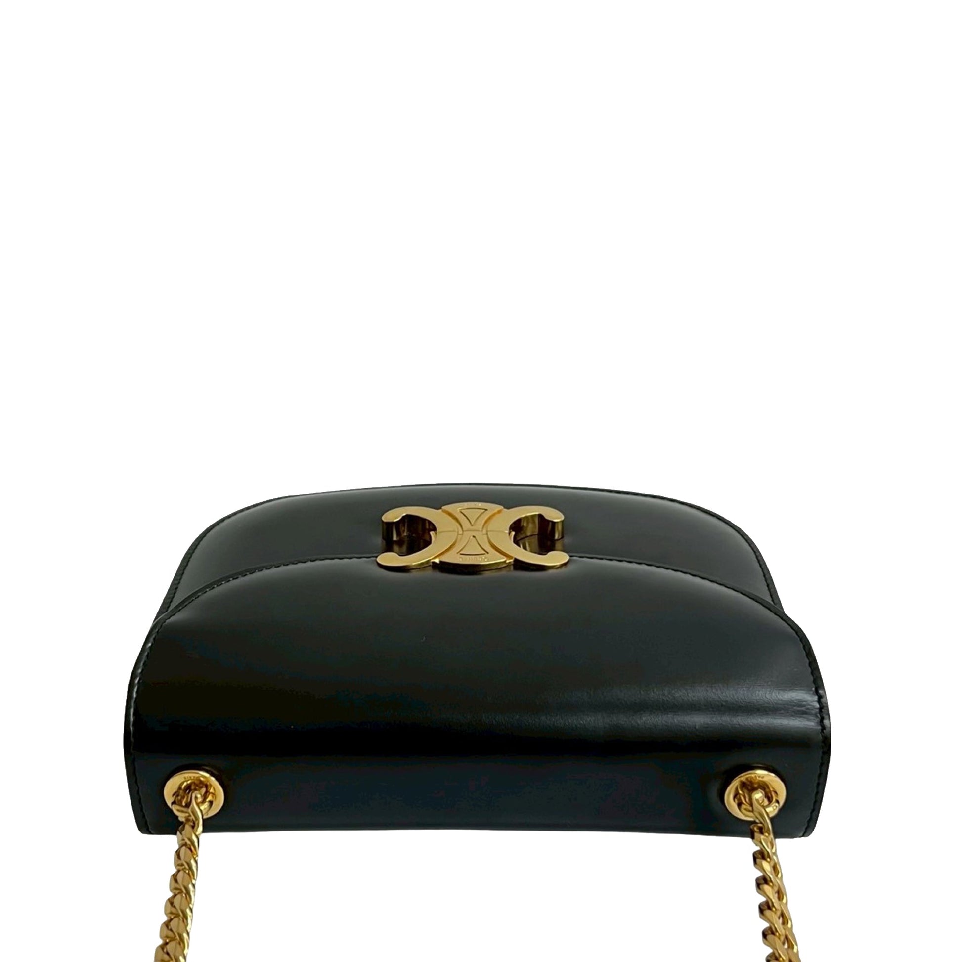 Celine Teen Shiny Calfskin Triomphe Besace Clea Chain Crossbody