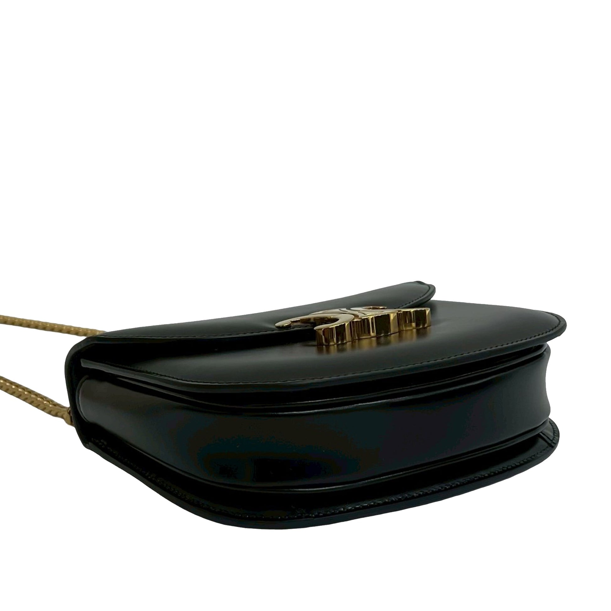 Celine Teen Shiny Calfskin Triomphe Besace Clea Chain Crossbody