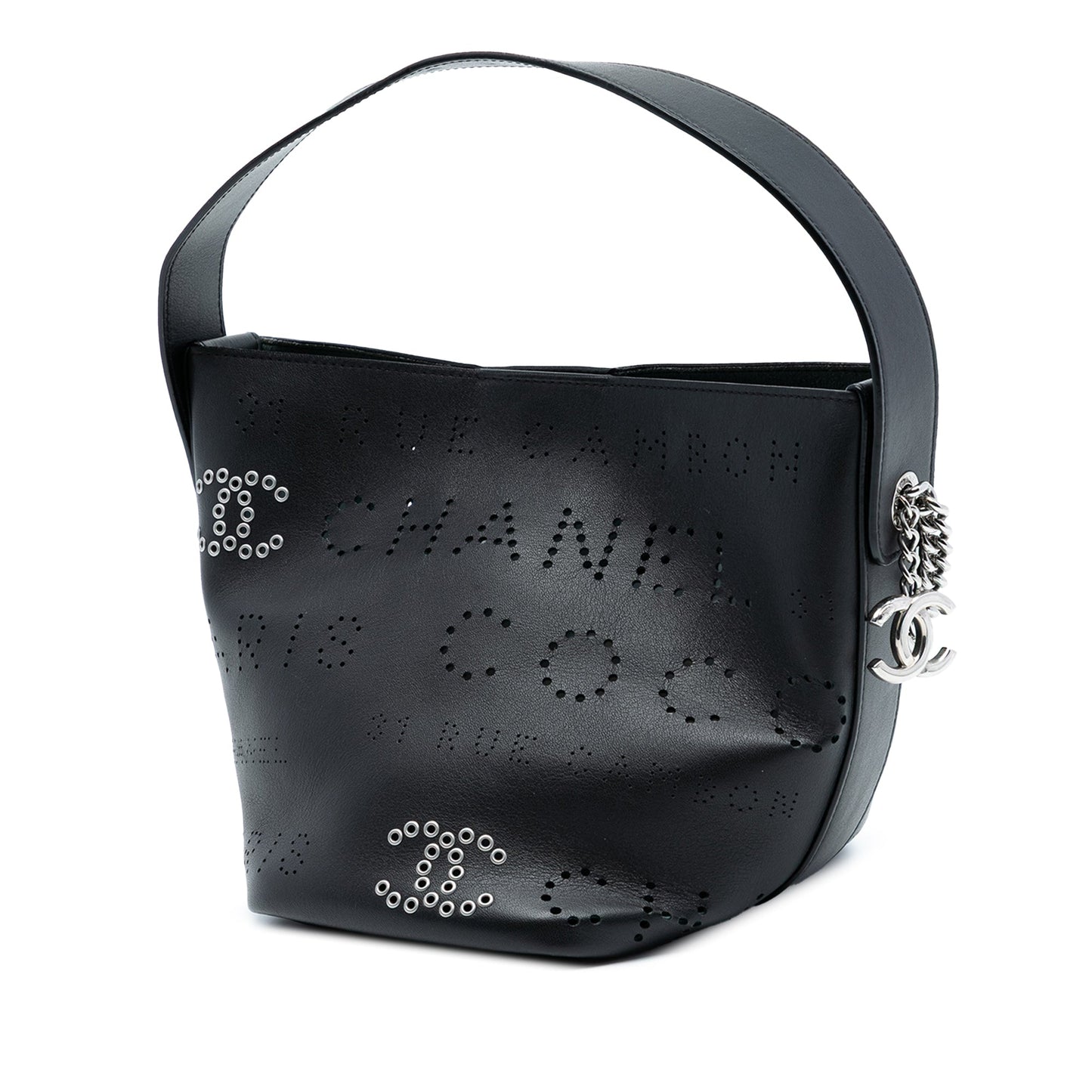 Chanel Small Perforated Calfskin Logo Eyelet Bucket Bag