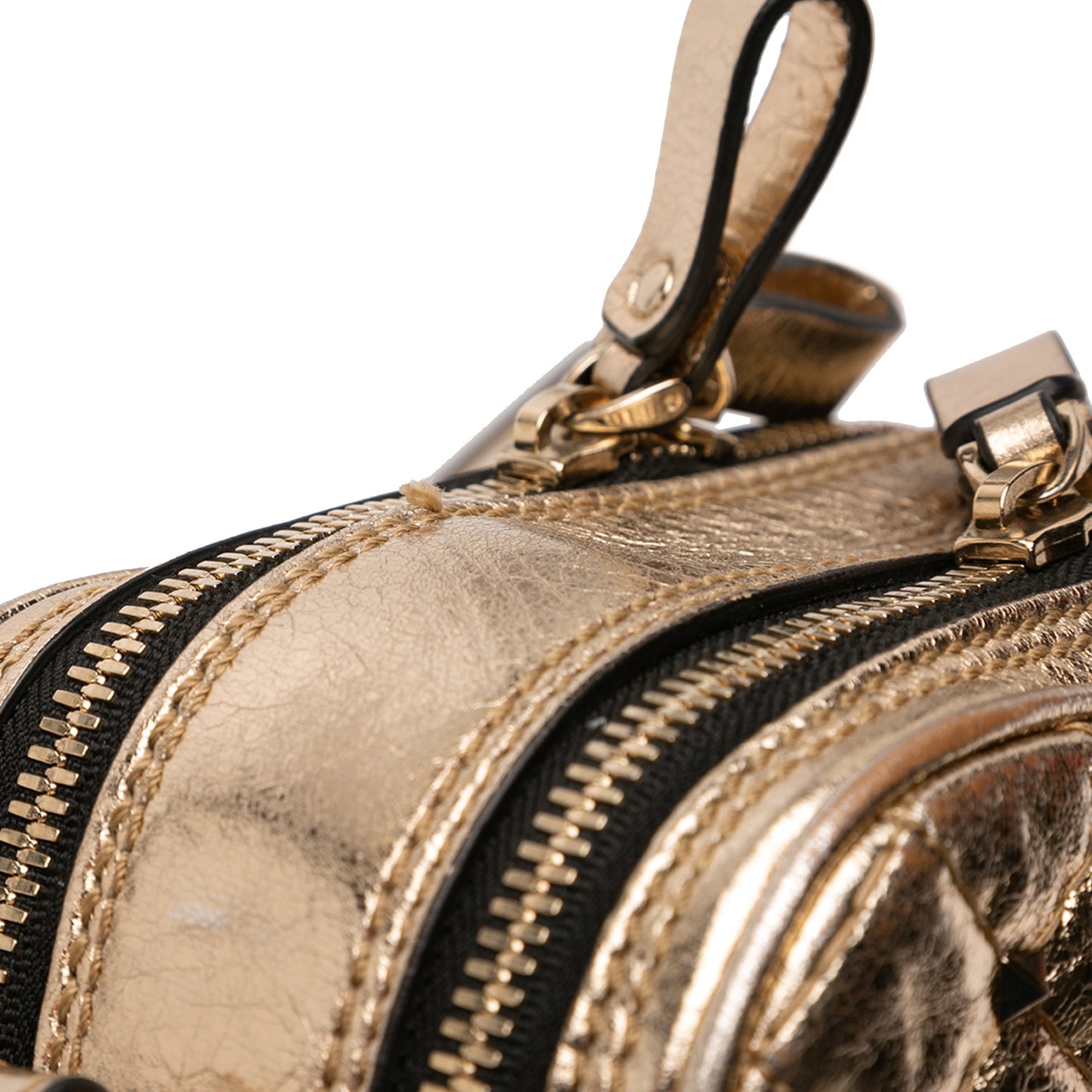 Metallic Wrinkled Lambskin Rockstud Spike Double Zip Camera Bag
