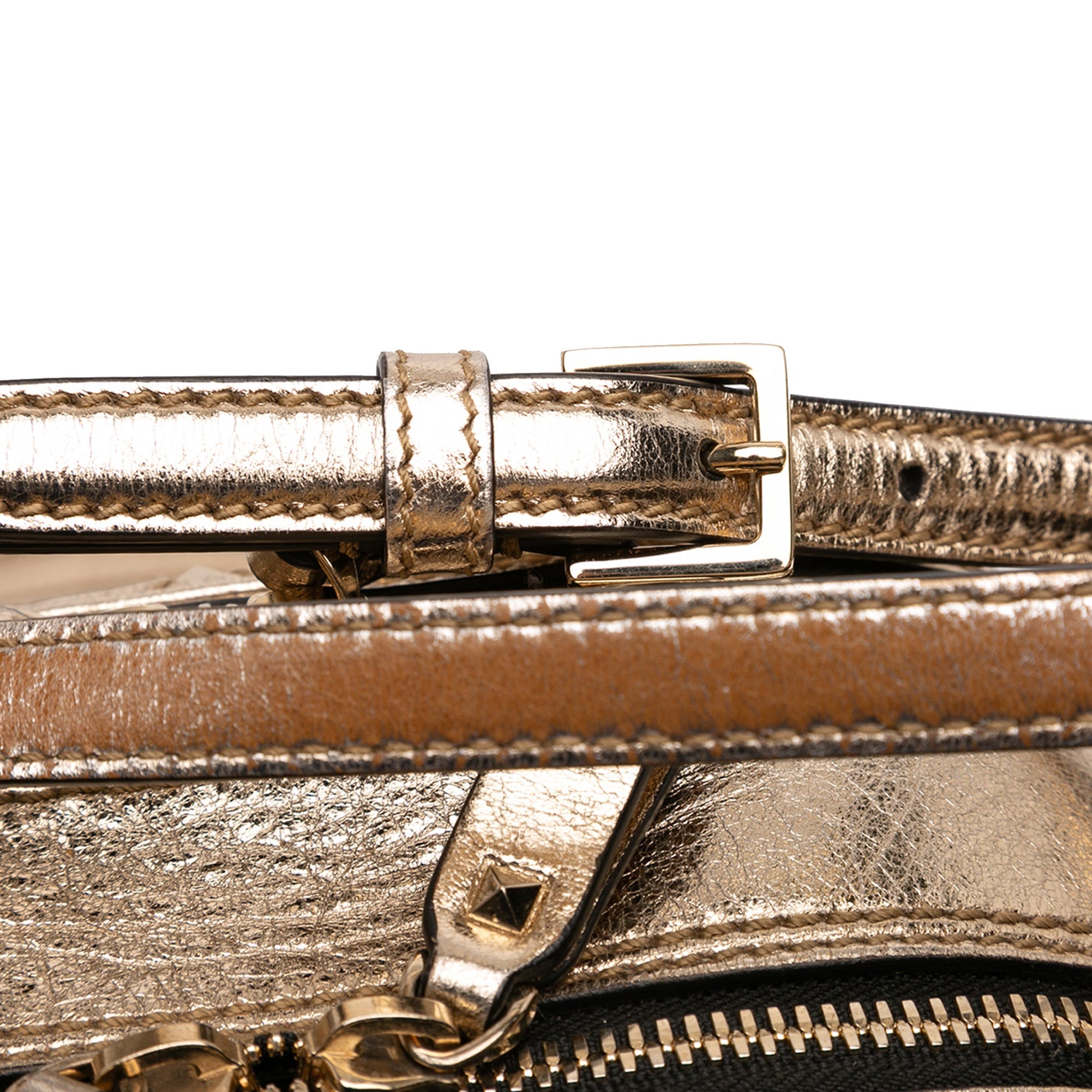 Metallic Wrinkled Lambskin Rockstud Spike Double Zip Camera Bag
