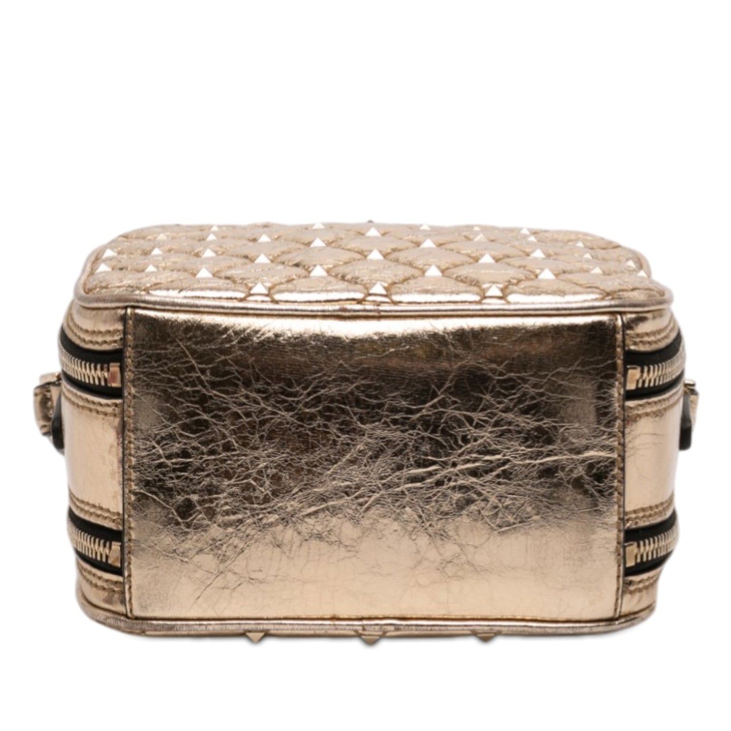 Metallic Wrinkled Lambskin Rockstud Spike Double Zip Camera Bag