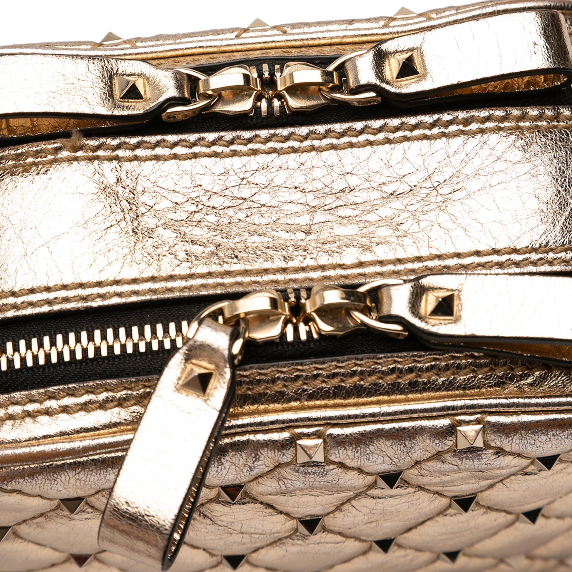 Metallic Wrinkled Lambskin Rockstud Spike Double Zip Camera Bag