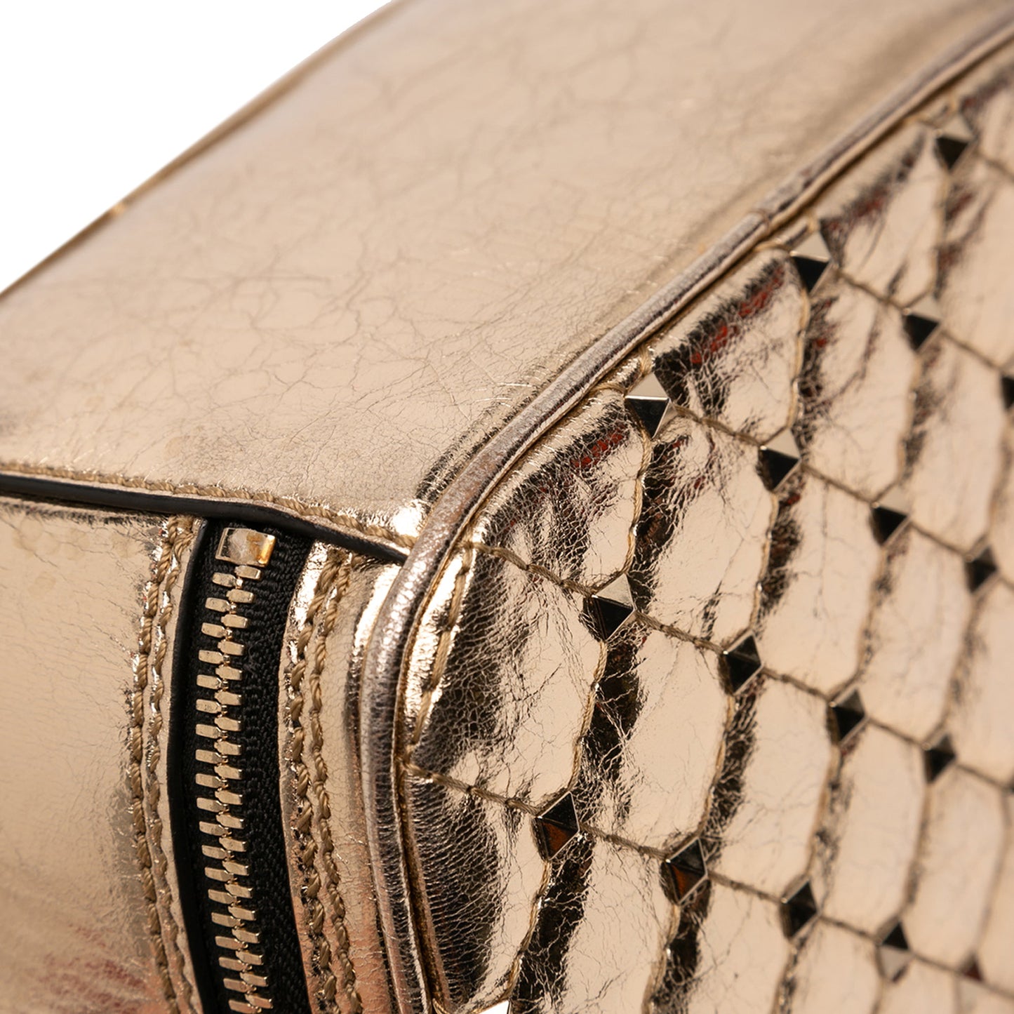 Metallic Wrinkled Lambskin Rockstud Spike Double Zip Camera Bag